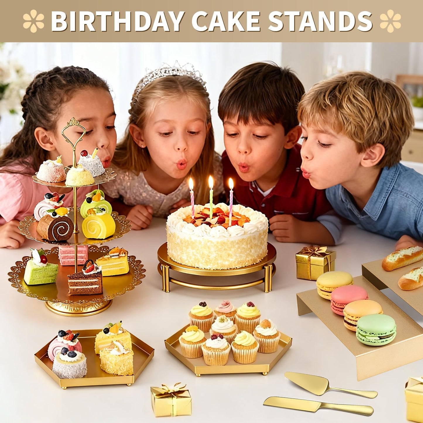 BUQ 12 PCS Gold Cake Stand Set, Dessert Table Display Set with Metal Cupcake Stand and Cake Stands for Party, Wedding, Birthday, Anniversary, Baby Shower, Thanksgiving, Christmas