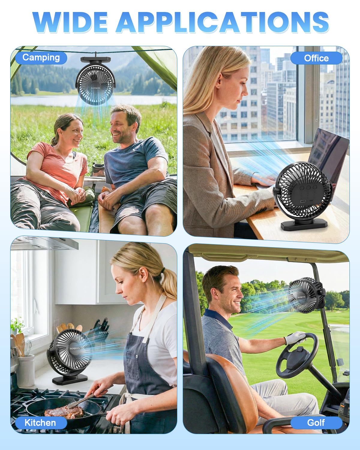 SOQSYS 2 Pack Cruise Approved Magnetic Fan with 12000mAh Rechargeable Battery, Cruise Fan with 3 Speeds, Timer, Led Lights, Bottom Hook, Portable Fans for Camping Travel Cruise Essentials