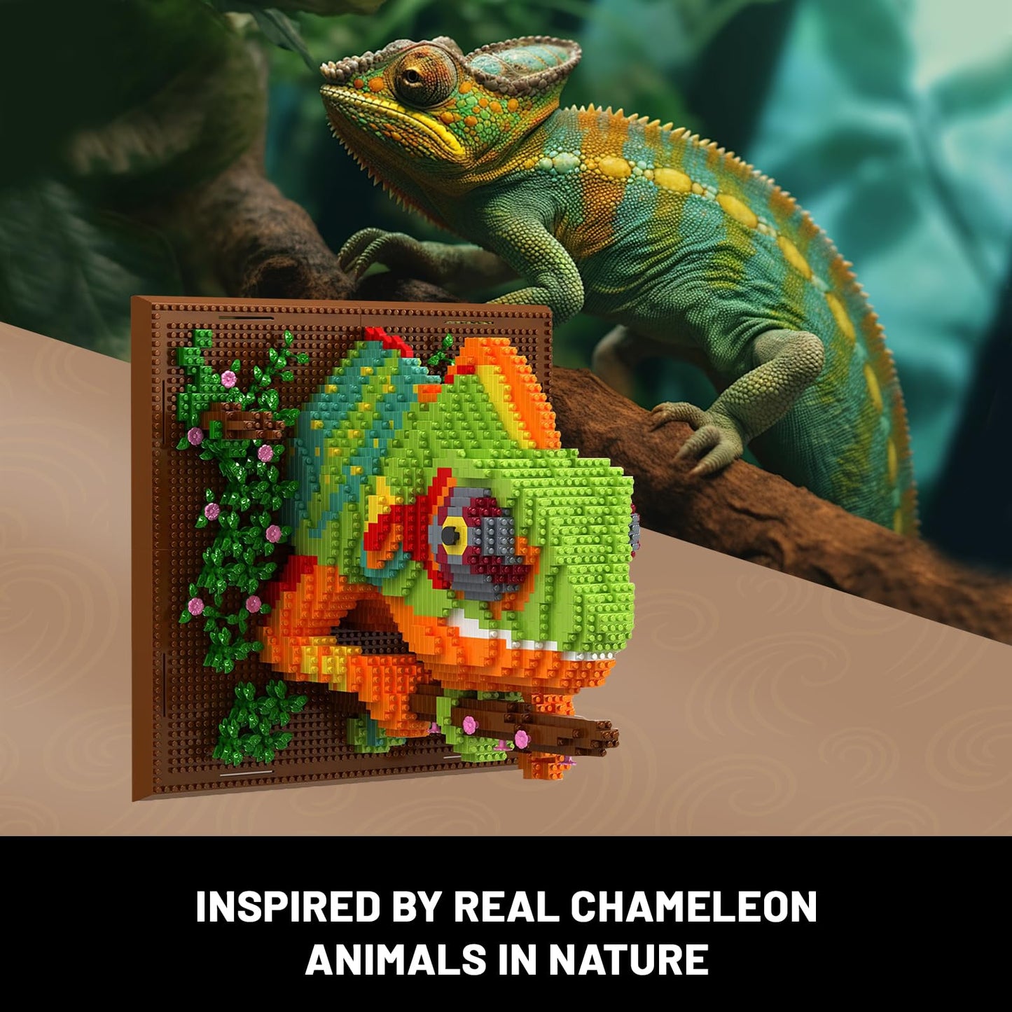 Chameleon Animal 3D Wall Art Micro Mini Building Blocks Set for Adults, Unique Home Wall Decor or Table Display, No Compatible with Lego, Ideal Birthday Christmas Toy Gift for Teens (2688 PCS)