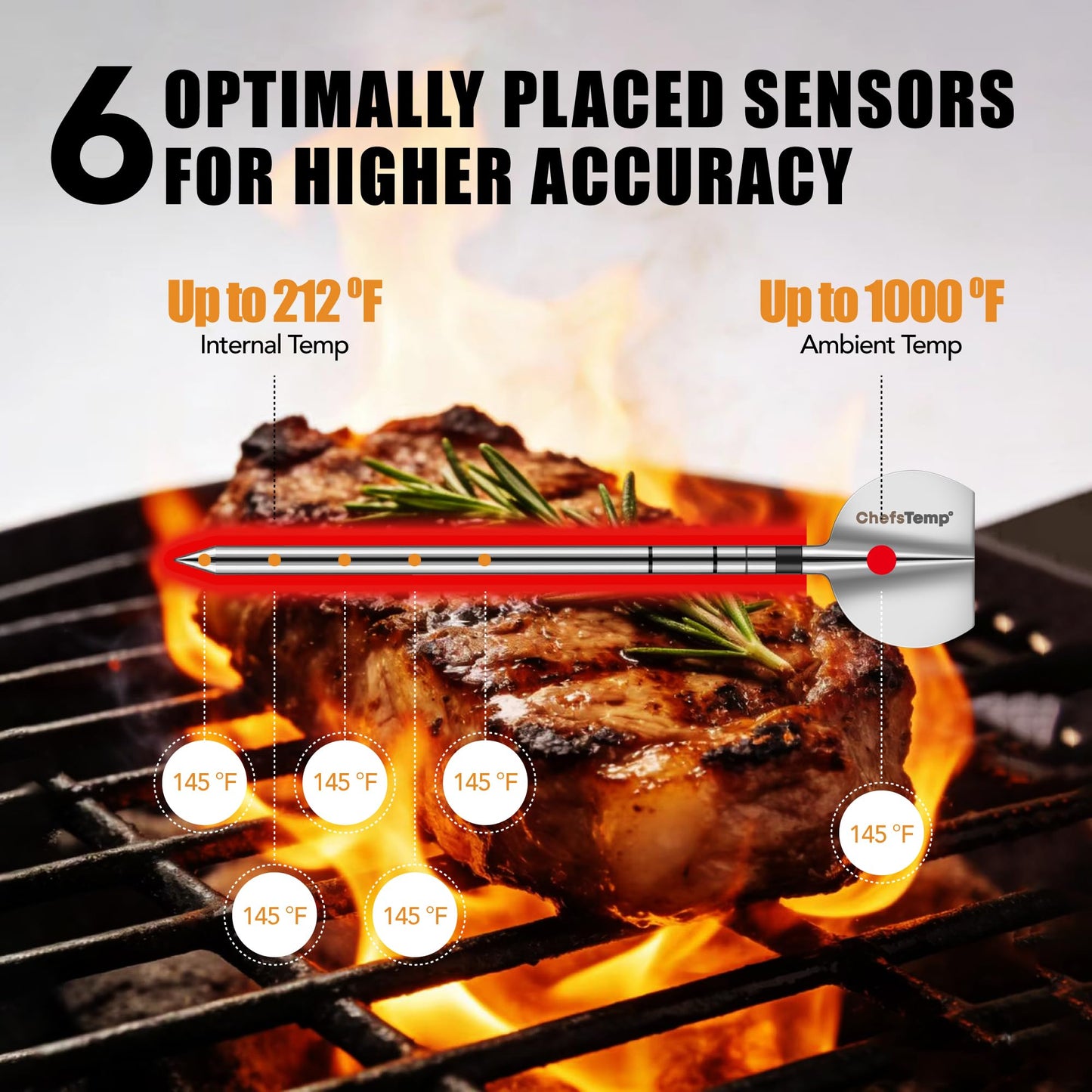 ChefsTemp ProTemp 2nd-Gen Needle Probe - Accessory for ProTemp S1 & ProTemp 2 Plus Wireless Meat Thermometer Unlimited Range Bluetooth & WiFi (Only One Probe)