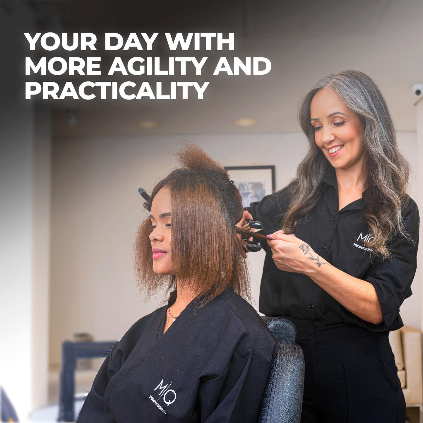 MQ Hair - Professional Titanium Flat Iron 480°F - Bivolt, Anatomic Design, Ultra-Smooth, Mirror Effect - 3 Passes Needed, Temperature Control, Perfect Straightening - Gray Color