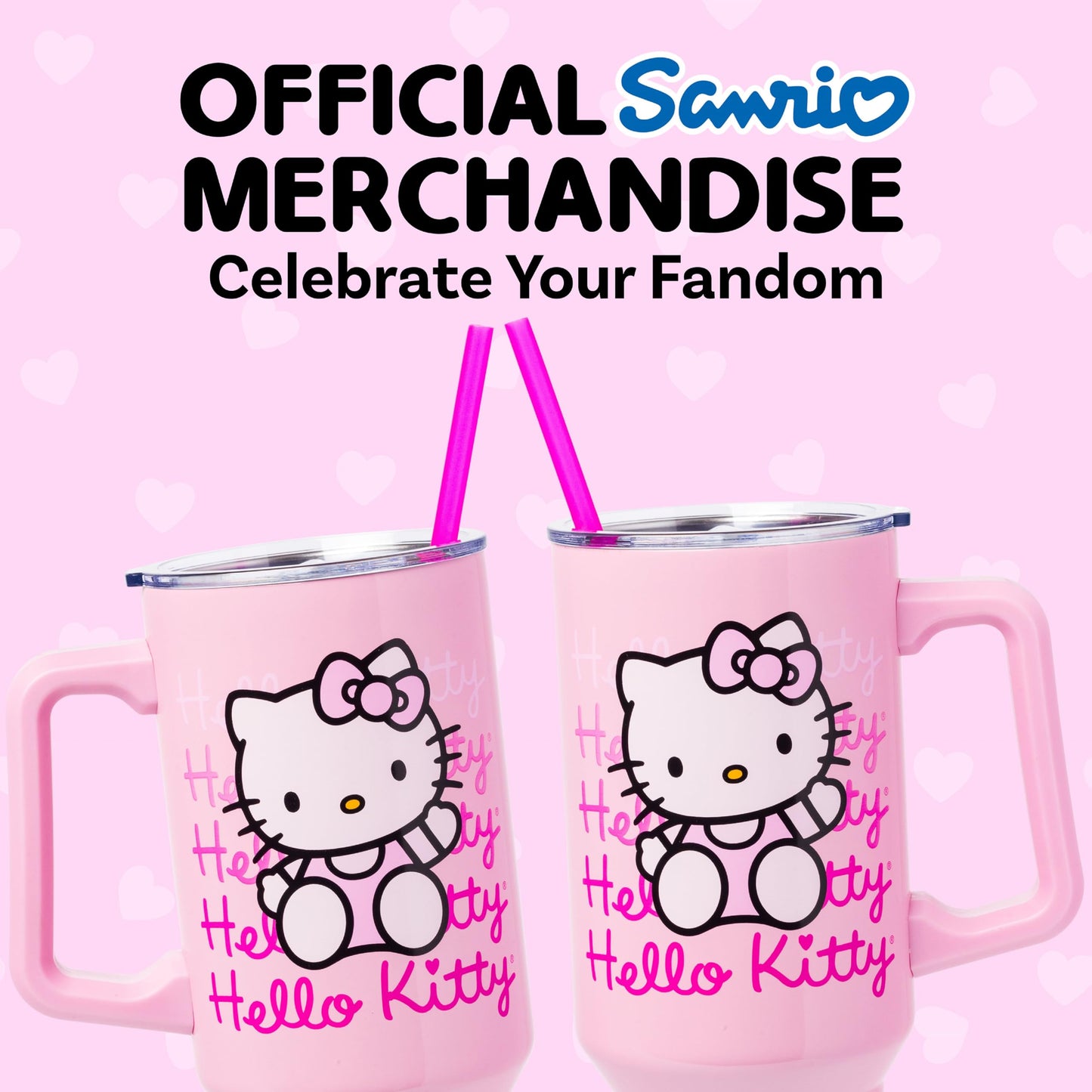 Silver Buffalo Sanrio Hello Kitty Waving Double Walled Stainless Steel Tumbler with Handle and Straw, Fits in Standard Cup Holder, 40 Ounces
