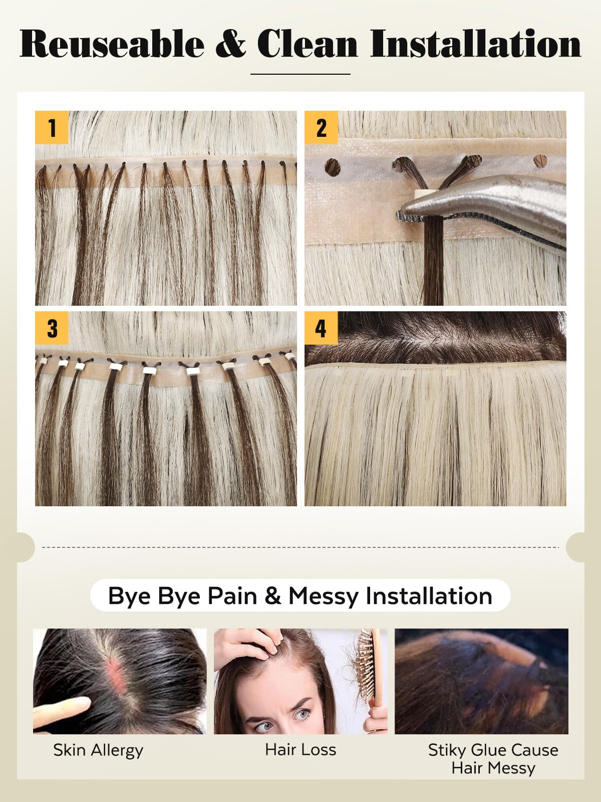 LADY MIRANDA Double Sided PU Invisible Weft Human Hair Extensions 18 Inch 100G Natural Black Micro Ring PU Hair Extensions Twin Tabs Invisible Weft Tape in Extensions with Micro Beads(1B, 18 Inch)