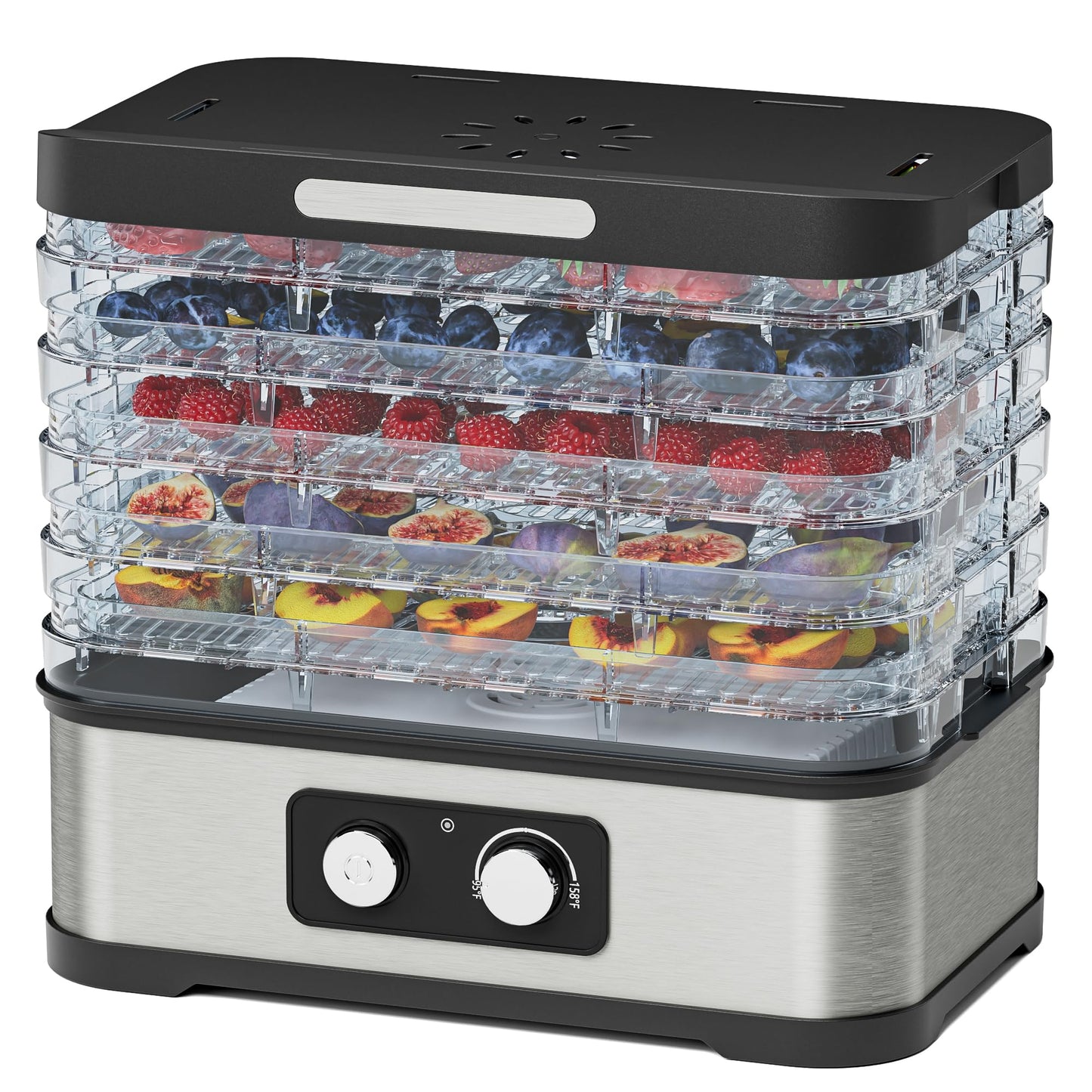 Konfintos Compact Food Dehydrator Machine for Jerky & Fruit, 250W Small Food Dryer, 5 Stackable BPA-Free Trays with Temperature Control for Beef and Deer Jerky, Mushroom, Herbs & Pet Treats, 72H Max