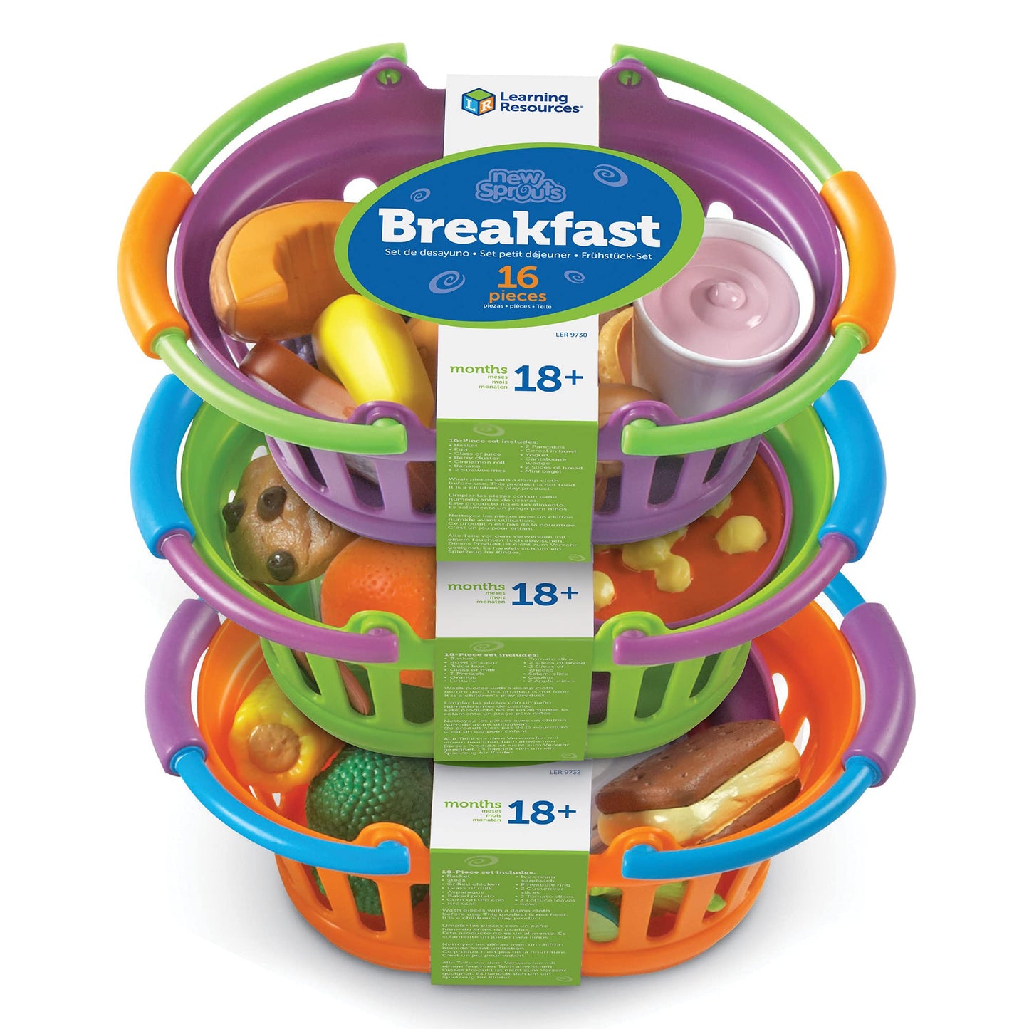 Learning Resources New Sprouts Bundle of Breakfast, Lunch and Dinner - 3 Sets, Ages 18+ months Toddler Pretend Play Food, Educational Toys for Toddlers, Supermarket Toys
