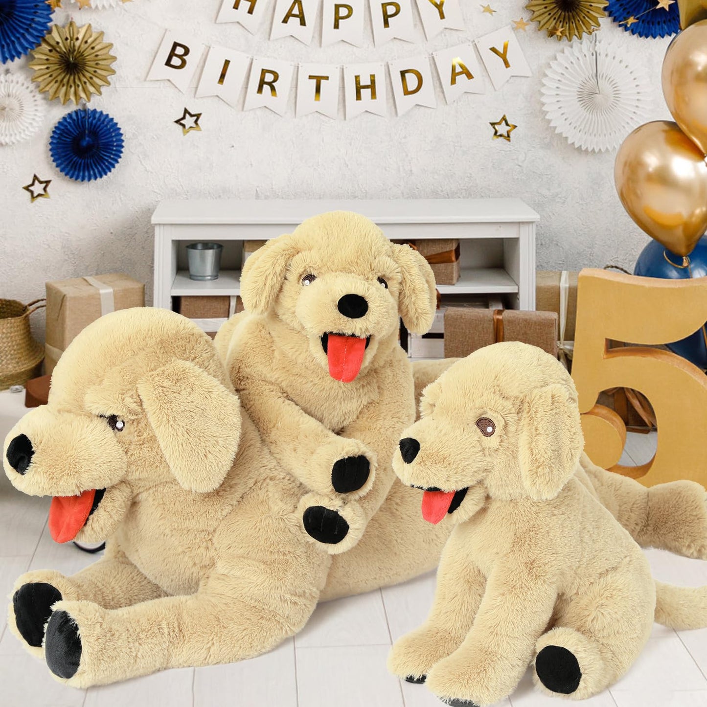 Lanmore 29'' Stuffed Dog Animals Golden Retriever Plush Toys Large Stuffed Puppy Goldendoodle Labrador Gift for Pets Kids Girls Light Brown (Large)