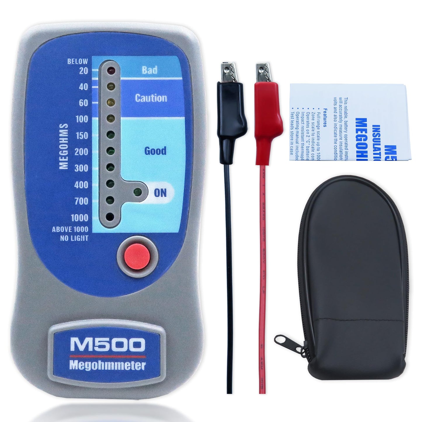 M500 Insulation Tester MEGOHMMETER, Compatible with Supco M500 Electronic Megohmmeter, Multimeter Tester, Compressor Tester HVAC, Battery Operated, 1000 Megohms at 500 Volts, with Soft Carrying Case