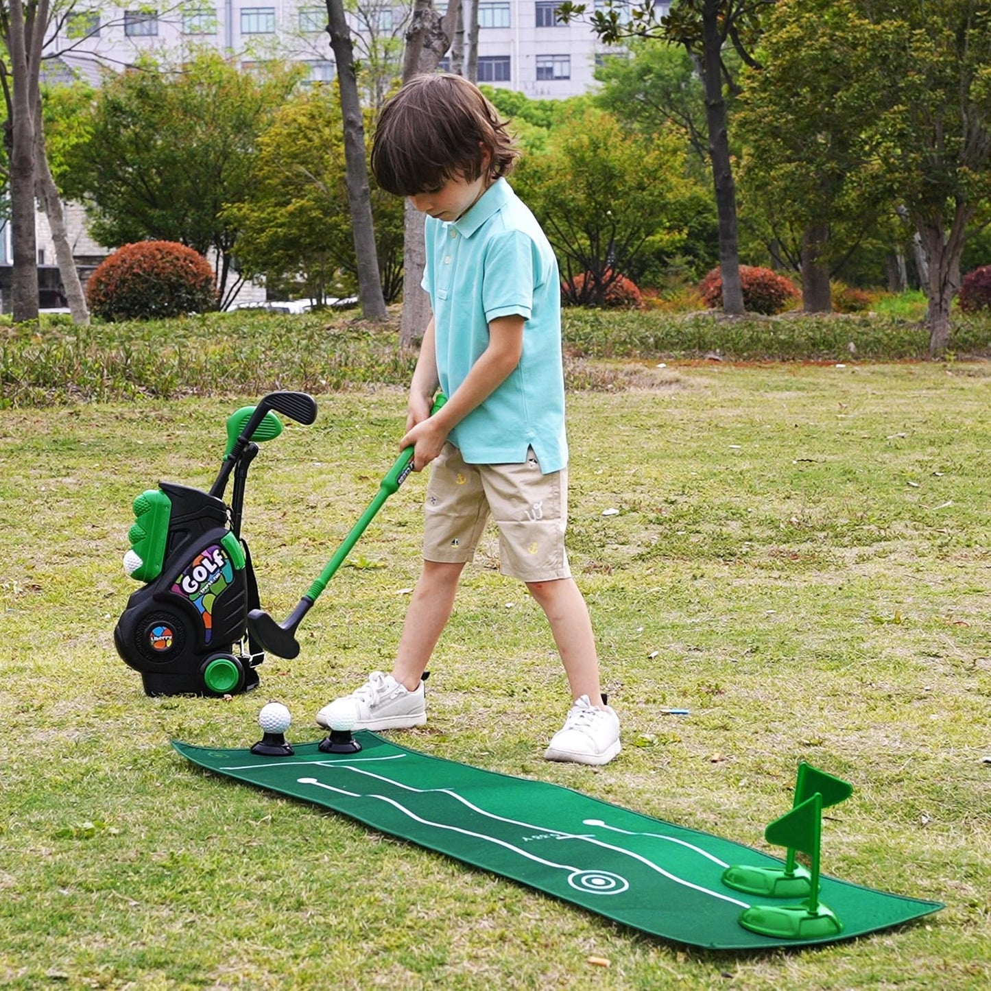 Liberry Toddler Golf Set with Putting Mat for Boys Girls Age 2 3 4, Upgraded Kids Golf Cart with Shoulder Strap Design, Outdoor Indoor Sports Toys for Birthday Gift, Black