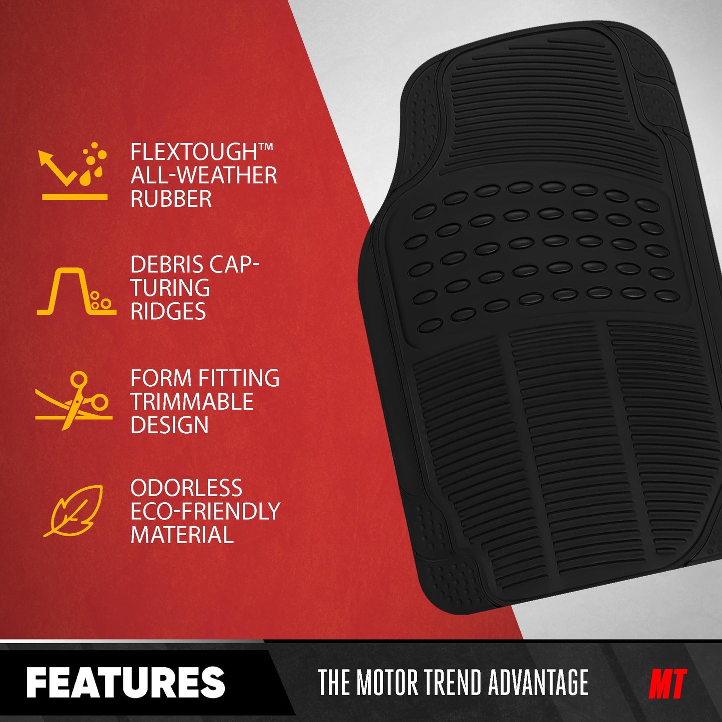 BDK Proliner All Weather Rubber Auto Floor Mats and Trunk Cargo Liner - Front & Rear Heavy Duty Set Fit for Car SUV Van and Truck, Black, 4 Pieces (Trim to Fit)
