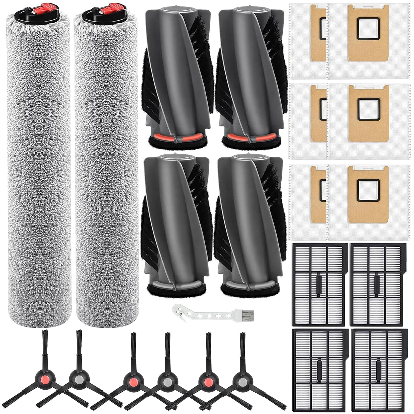 Accessory Kit Compatible with eufy Omni E28 / Omni E25 Robot Vacuum, 23-Pack Replacement Parts with 2 Sets Rolling Brushes, 2 Roller Mops, 4 Filters, 6 Dust Bags, 6 Side Brushes, 1 Cleaning Brush
