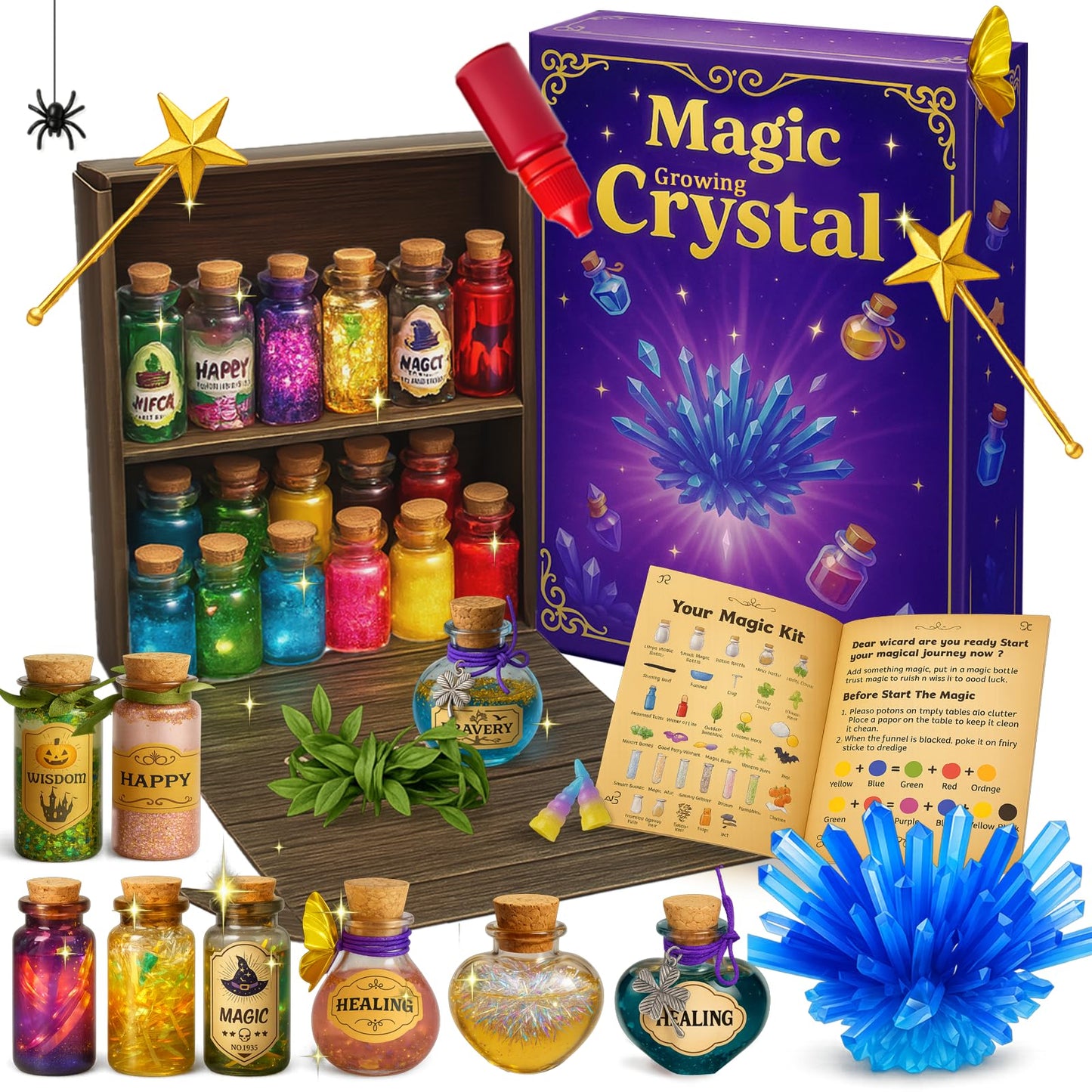 AMIZEY Potion Making Kit for Kids – 20 Bottles with Magic Growing Tree, Arts and Crafts for Kids, Christmas Decorations Gifts for Girls Ages 6-12 (Magic Growing Crystal)