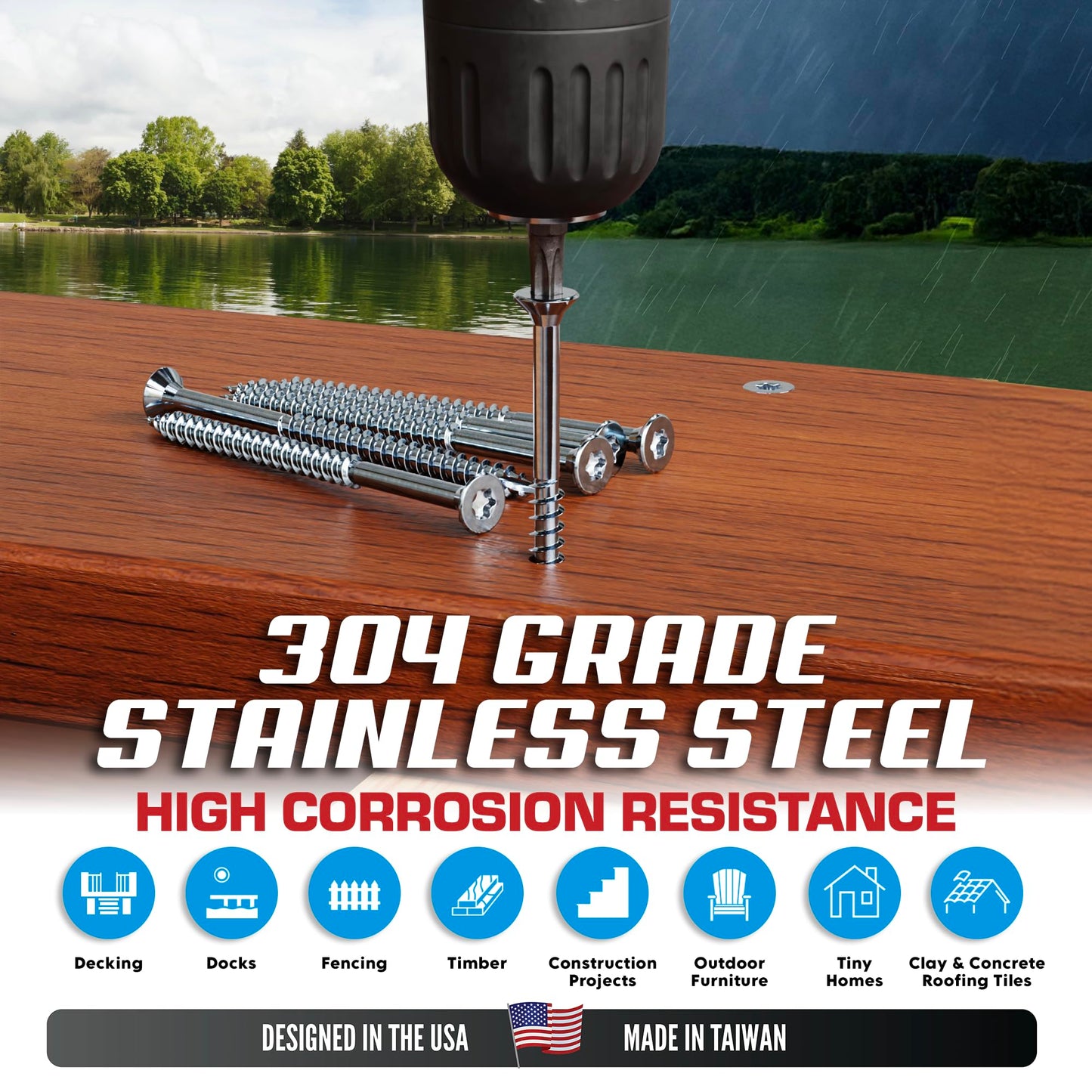 #10 x 2 Inch Stainless Steel Deck Screws 1750 Pieces | T25 Star Torx Drive Flat Head | 304 Grade Stainless Steel Wood Screws | Stainless Steel Screws by Allen's Trading Co. Eagle Claw Fasteners
