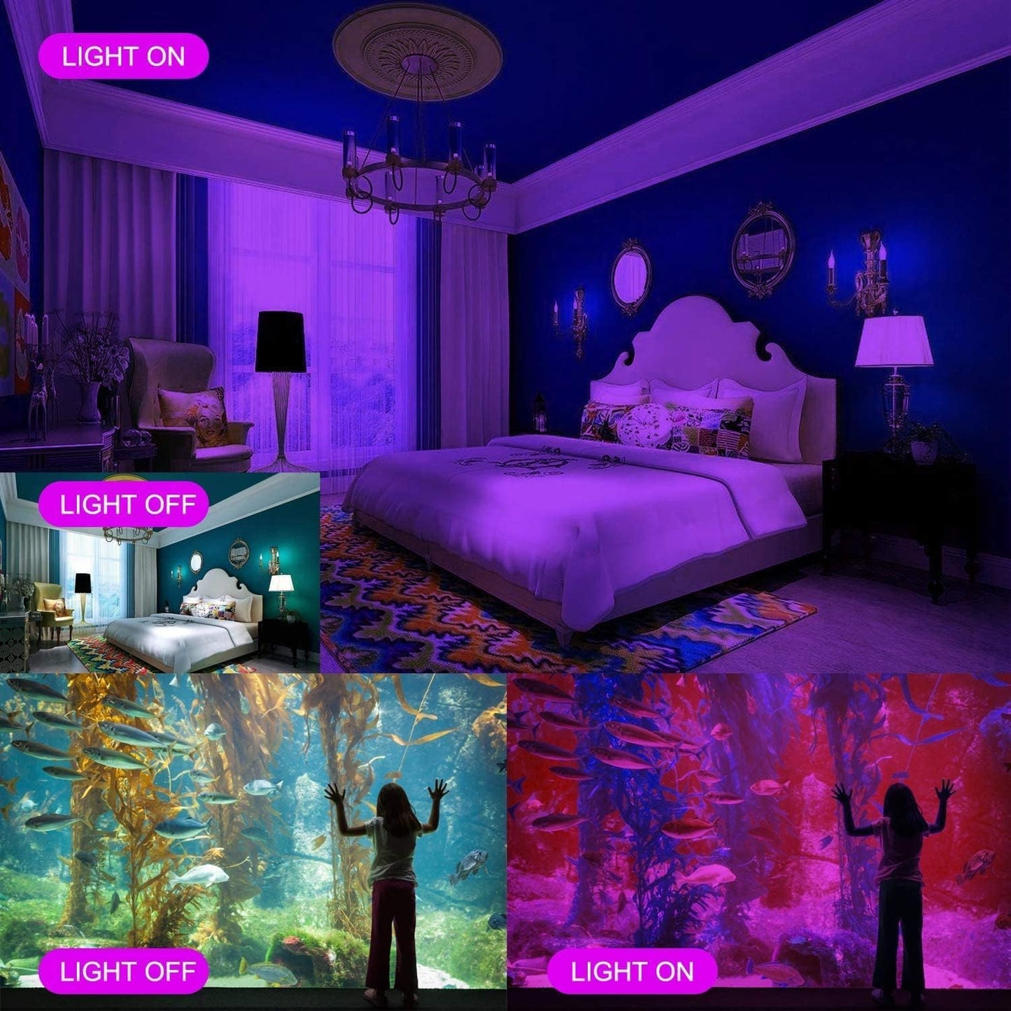 HWaySoul 2 Pack 300W Black Lights, LED Blacklight Flood Light with Plug, IP66 Waterproof Black Flood Light Neon Glow for Party, Halloween, Fluorescent Poster, Body Paint