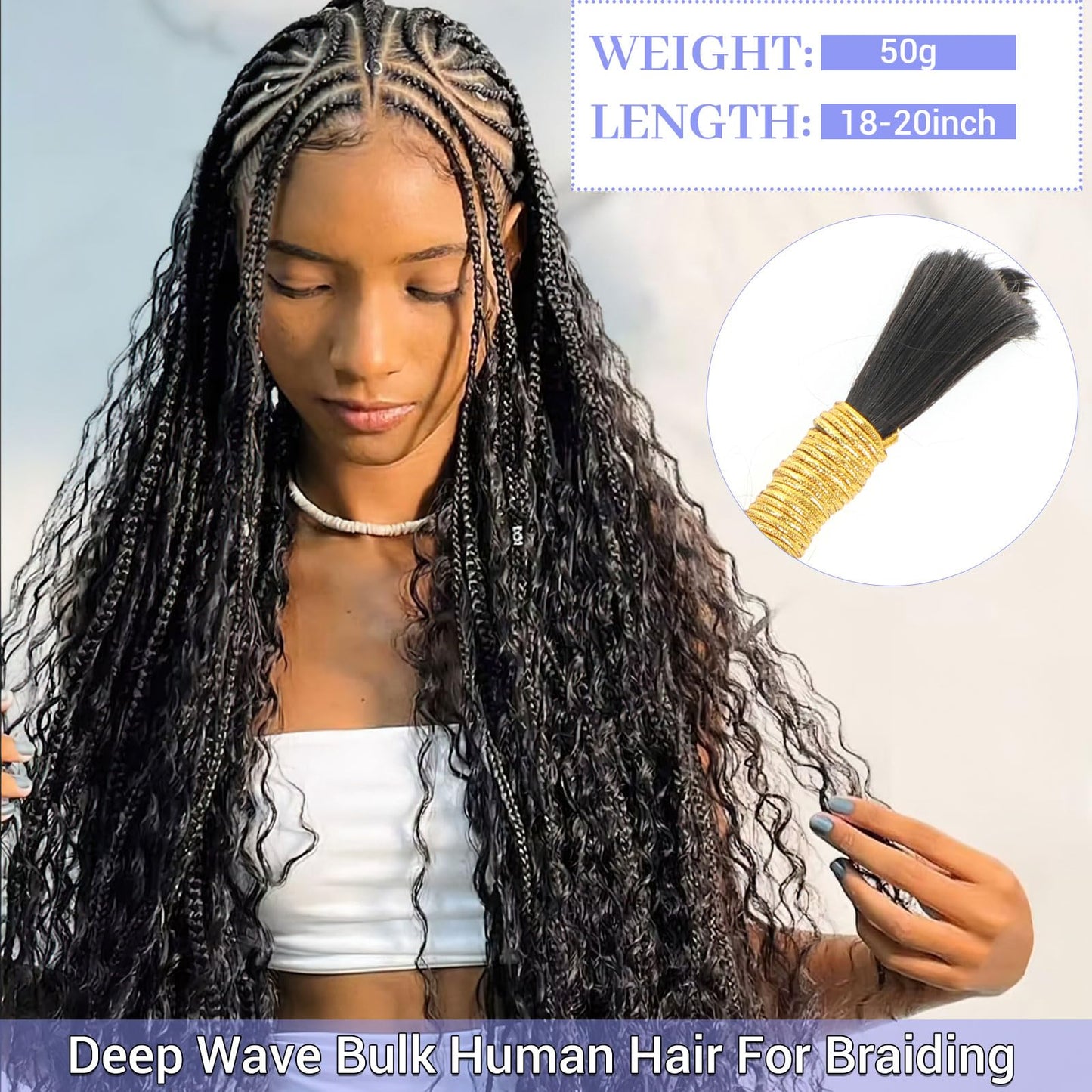 613 Blonde Human Braiding Hair 18 Inch 50g 1 Bundles Deep Wave Bulk Human Hair for Braiding Curly Human Hair for Boho Braids Water Wet and Wavy Curls Micro Extensions