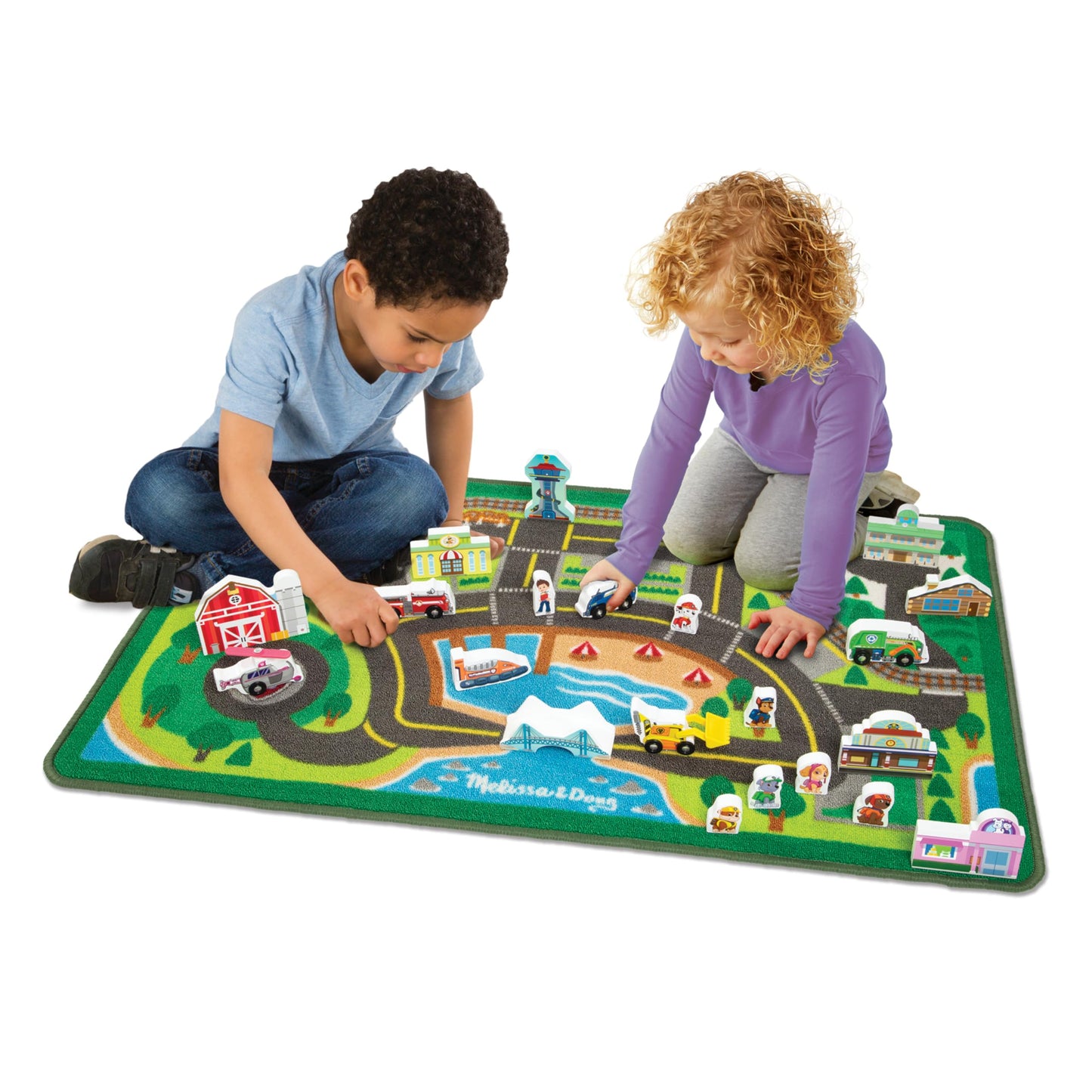 Melissa & Doug PAW Patrol Activity Rug - Adventure Bay (22 Pieces) PAW Patrol Town Mat with Wooden Toys for Ages 3+