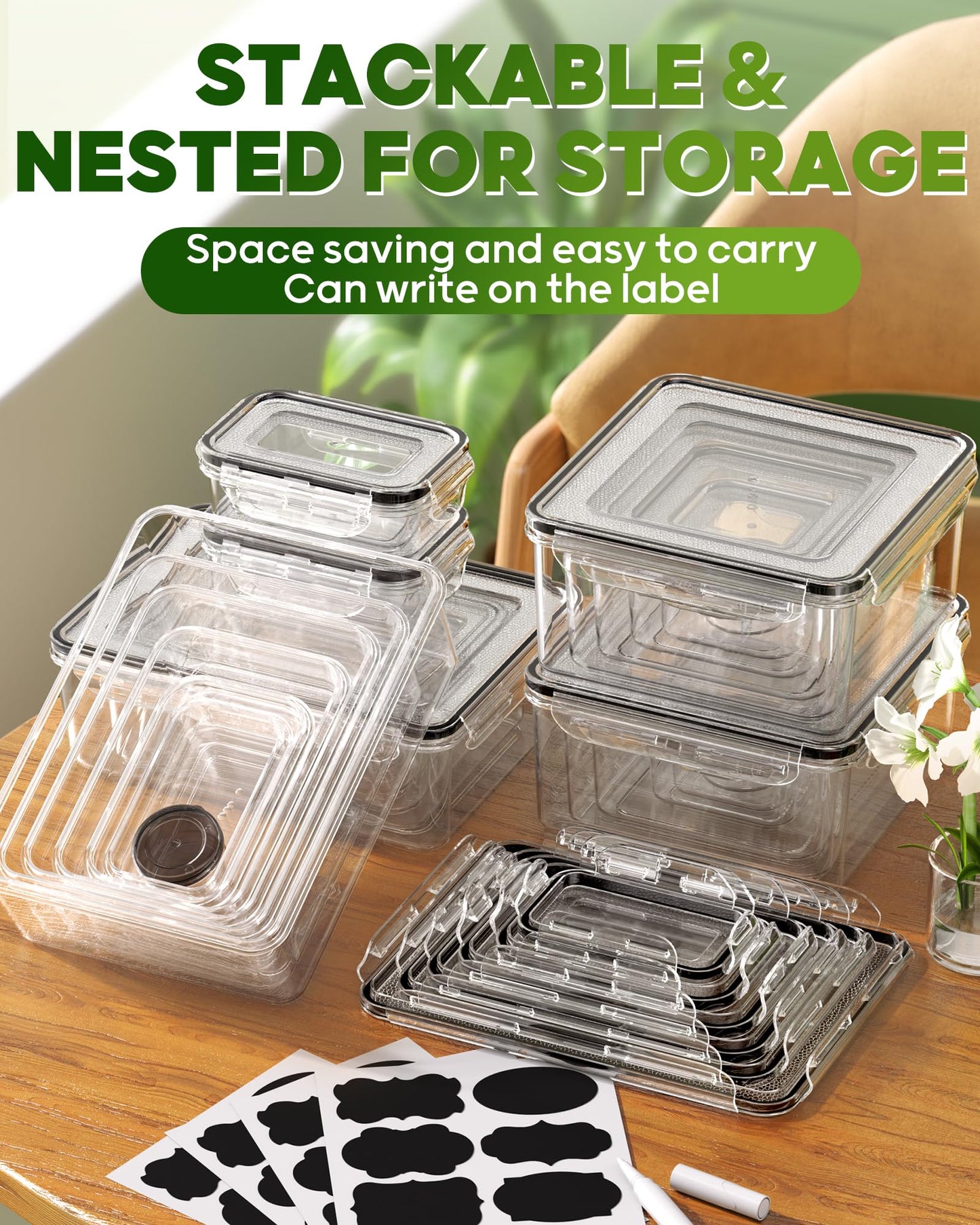 KEMETHY 70 PCS Food Storage Containers with Lids(35 Containers & 35 Lids), BPA-Free Plastic Food Containers for Kitchen Storage, Leak Proof, Reusable Meal Prep Containers with Labels & Pen