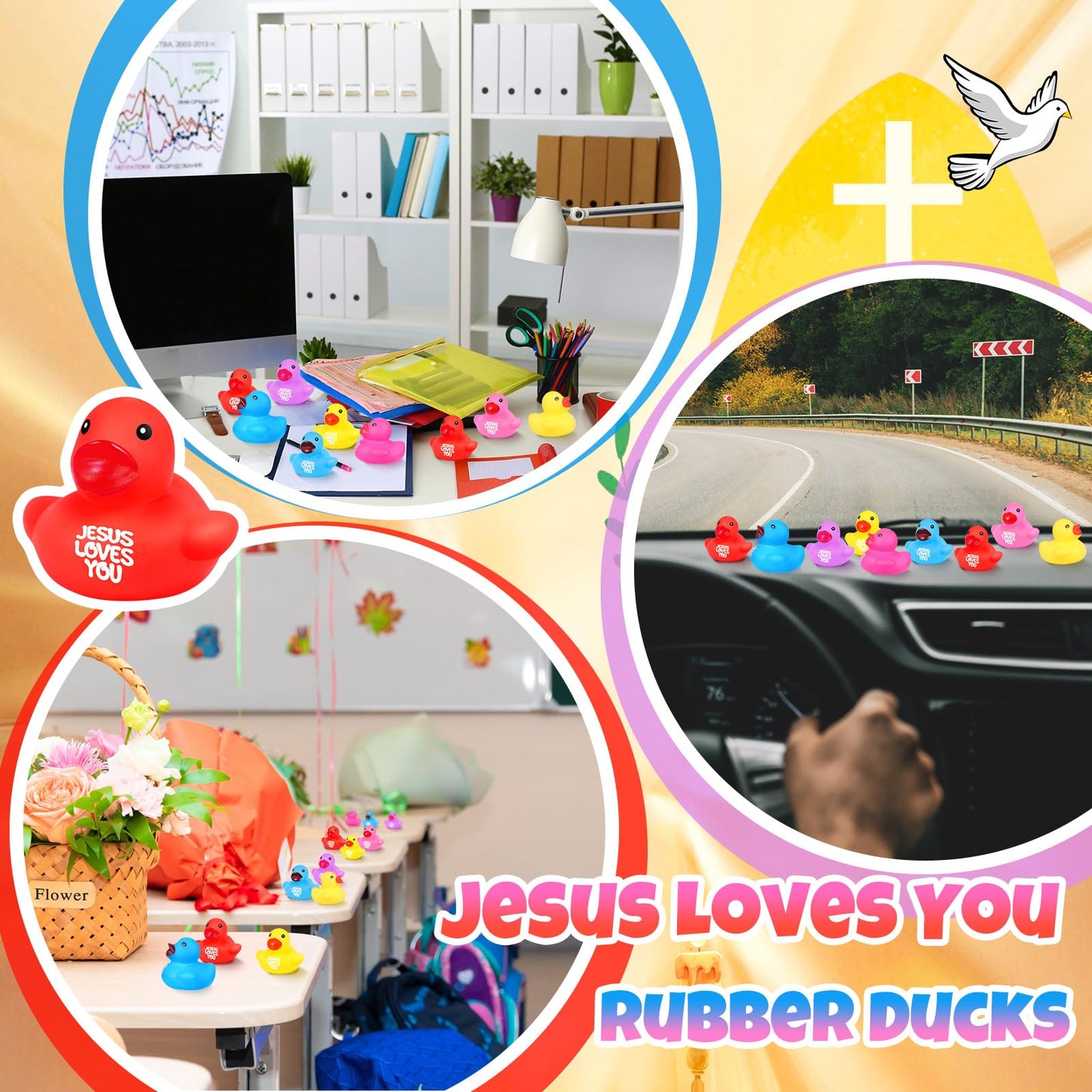 Deekin 300 Pcs Jesus Loves You Rubber Ducks Bulk Multicolor Rubber Ducks Baby Bath Toys for Baby Shower Pool Religious Party Favors Birthday Gifts Church Reward (1.4 Inch)