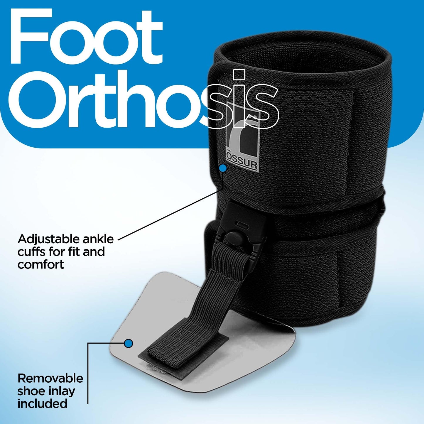 Ossur Foot-Up Drop Foot Brace | Ankle-Foot Orthosis (AFO) for Drop Foot Support | Lightweight, Adjustable Wrap for All-Day Comfort | Breathable Material for All Day Walking | (Black, Large)