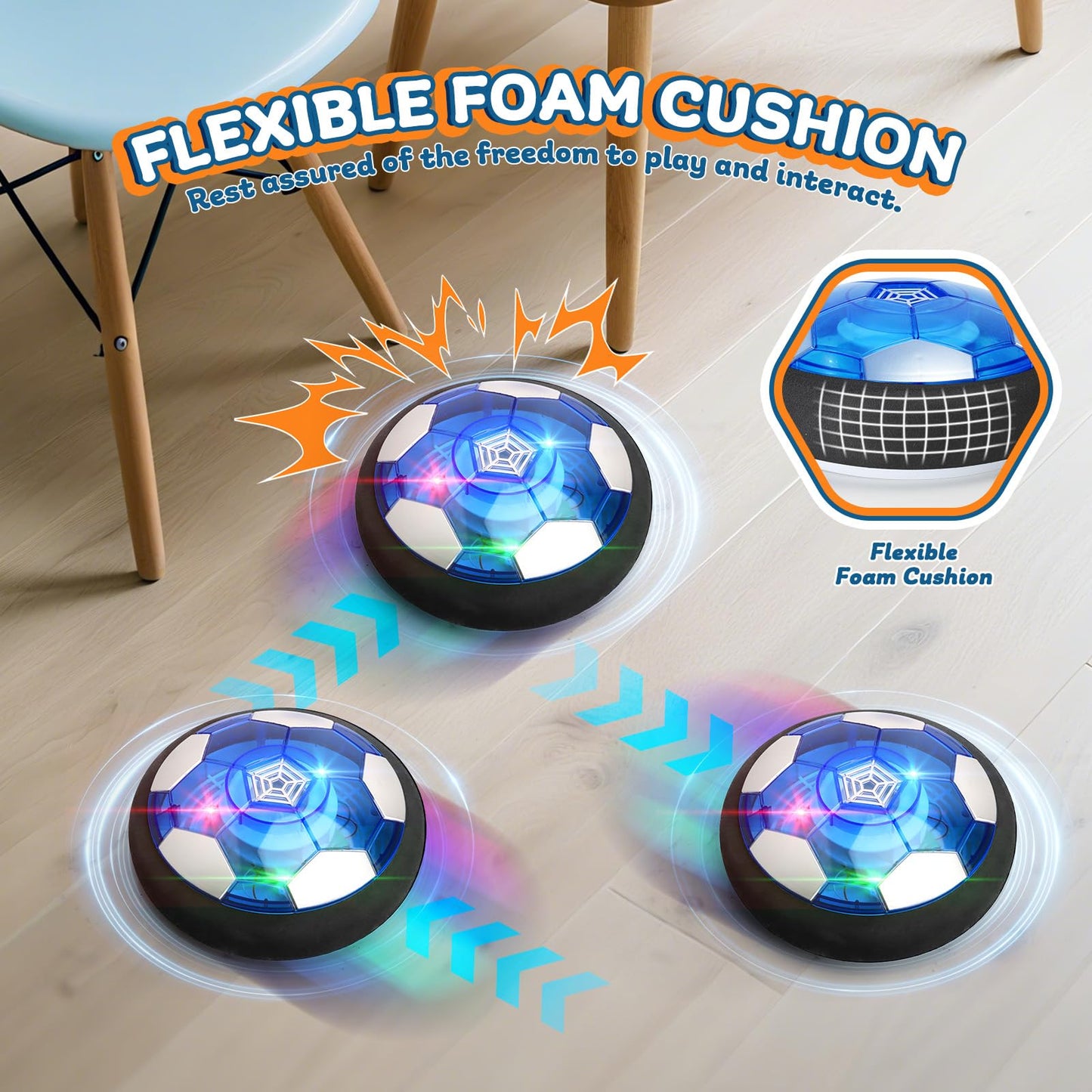 Nazano 3-in-1 Hover Hockey Soccer Ball Set for Kids, Boys Birthday Gifts, Hockey Toys for Boys 6-8 8-12, LED Lights, Indoor Outdoor Sport Ball Game Toy, Ideal Soccer Gifts for Kids Girls