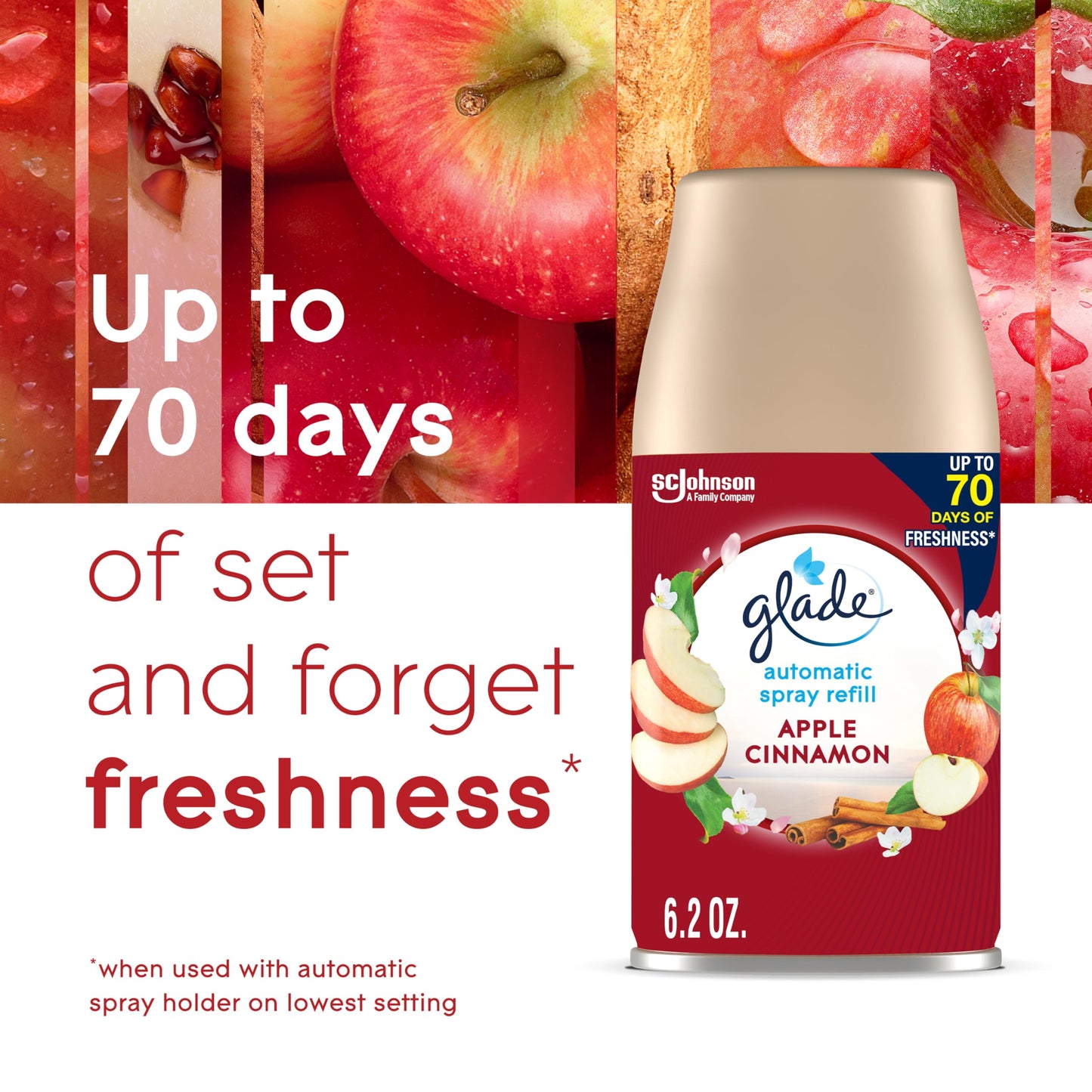 Glade Automatic Spray Refill, Apple Cinnamon, Scented Air Freshener for Home and Bathroom, 6.2 Oz, 6 Count
