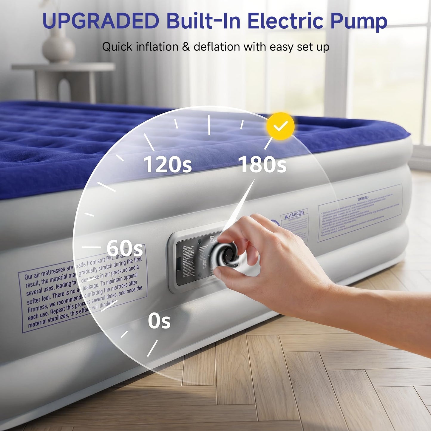 Sebor Air Mattress Twin with Built-in Pump 18", Comfortable Self-Inflating Air Mattress with High-Speed Pump, Durable Blow Up Mattress Twin with Storage Bag for Guests, Camping, Travel