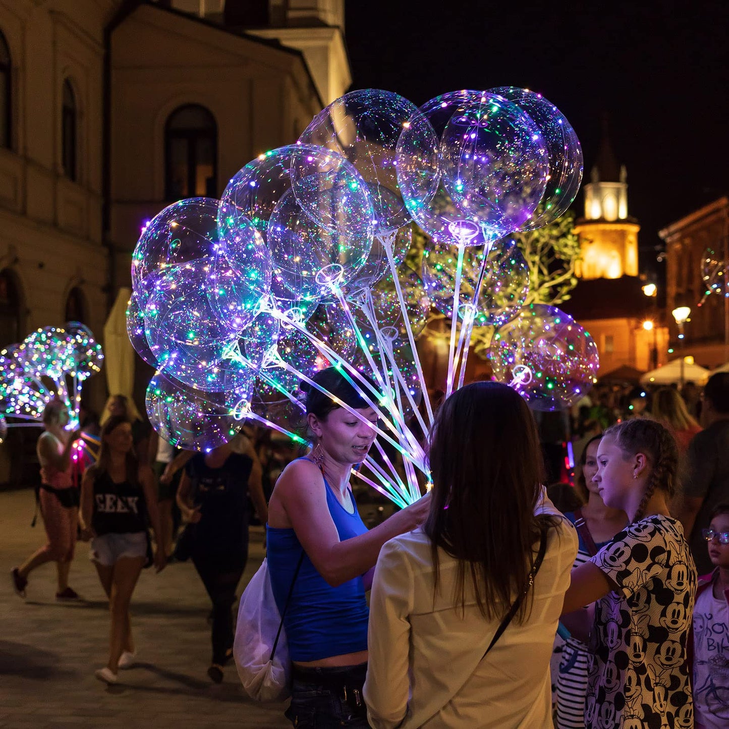Libima 50 Pcs Light up LED Balloons Bulk 20 Inches Clear Flashing Glow in the Dark Balloons with Handles and String Lights for Wedding Birthday Baby Shower Party Outdoor Yard Decoration