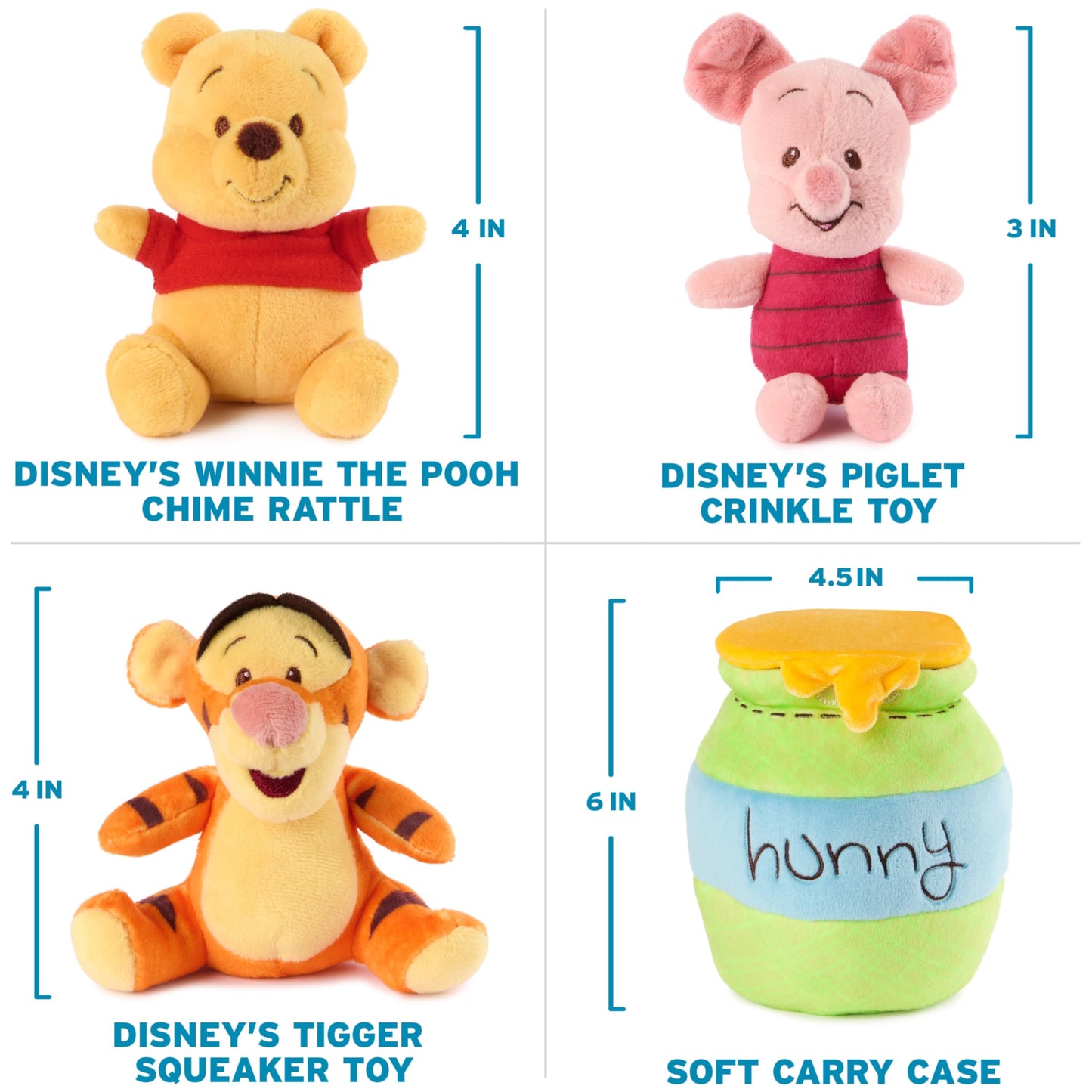 GUND Disney Official Winnie The Pooh Plush Playset with Pooh, Tigger, and Piglet, Sensory Toy Stuffed Animals for Ages 0 and Up, Green, 8”