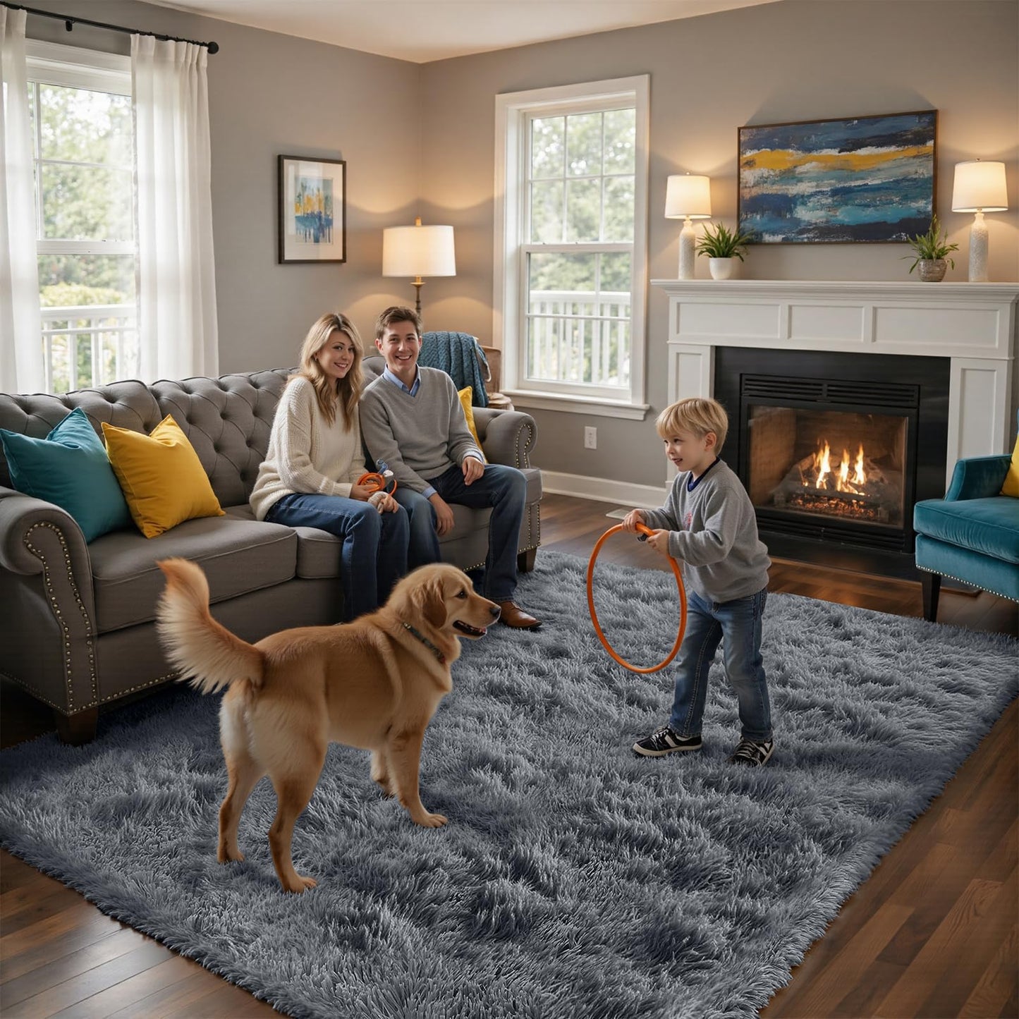 yongyangjuxin Fluffy Rug Shag Area Rug, Grey 8x10 Area Rugs for Living Room, Large Shag Area Rugs for Bedroom Kids Room Home Decor, Upgrade Anti-Skid Rectangular Fuzzy Rugs