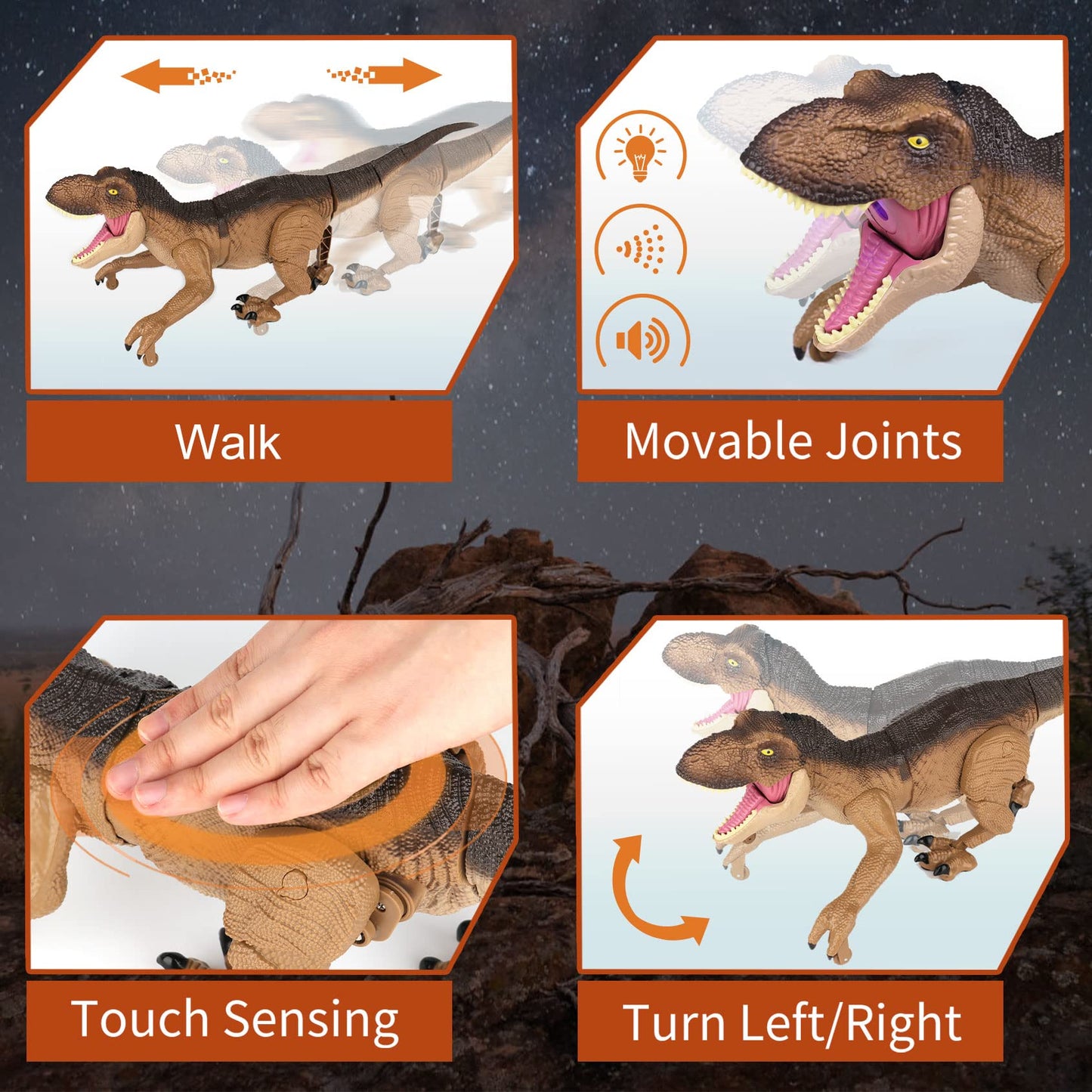 IQKidz Remote Control Dinosaur Toys for Boys 3 4-7 8-12- RC Realistic Big T-Rex Gifts for Kids, Interactive Dino with Light Roar Spray Touch Sensing