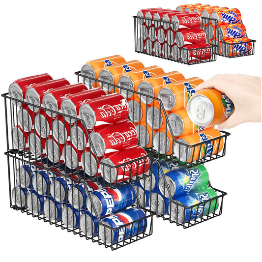 4-Tier Stackable Can Rack Organizer for Kitchen Pantry,Max Can Storage Holder,Durable Can Dispenser & Canned Goods Organizer for Fridge,Hold More 44 Cans, for Various Ounces of Canned Food Soda Drinks