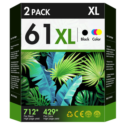 61XL Ink Cartridges Remanufactured for HP Ink 61 for HP 61 Ink Cartridge Combo Pack Works for Envy 4500 4501 4502 5530 Officejet 4630 4635 Deskjet 1000 1010 1510 2540 Printer(1 Black, 1 Tri-Color)
