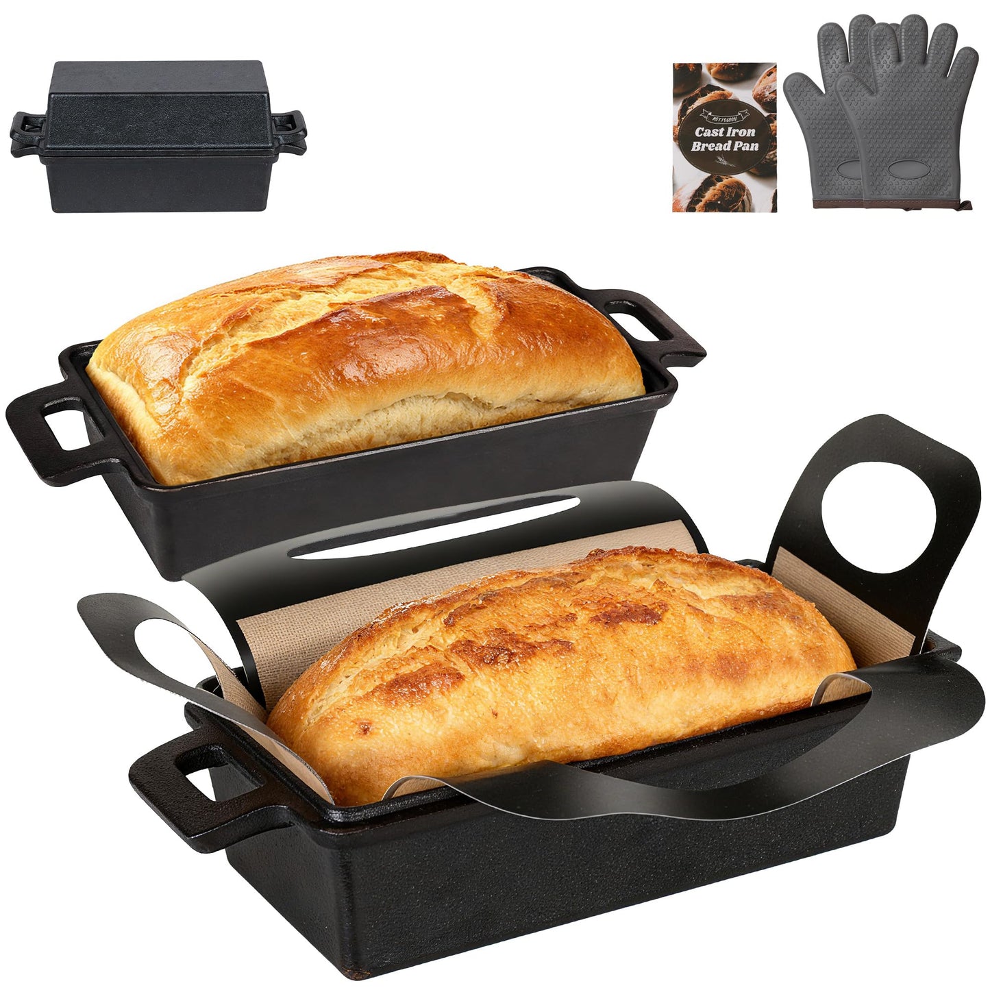 ROTTOGOON 2 in 1 Cast Iron Loaf Pan with Lid,Even Heat Distribution Bread Baking Pans for Sourdough, Homemade Bread,Cake and Meatloaf