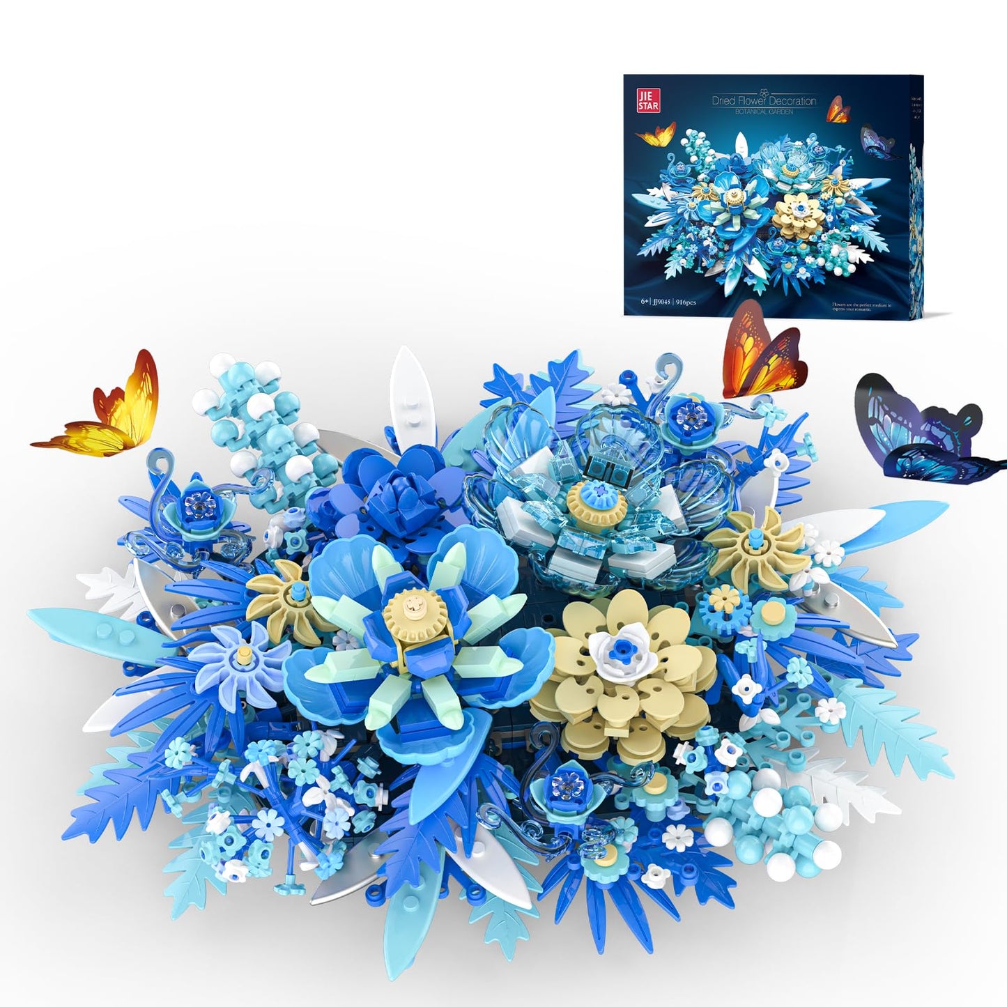 NERCISU Blue Flowers Bouquet Building Sets, Artificial Flower Botanical Collection, Home Decor Office Wall Art Plant Decoration, Building Toys Gifts for Adults Women and Kids Girls Age 8-12 (917 PCS)