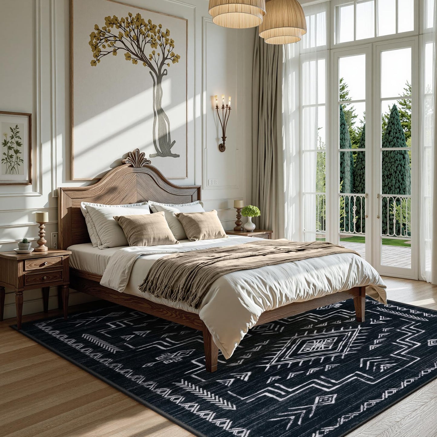STARUIA Moroccan Washable 5x7 Area Rugs, Black Western and Aztec Tribal Boys Neutral Rug for Living Room, Soft Non-Slip Stain Resistant Large Carpet for Bedroom Dining Table Office