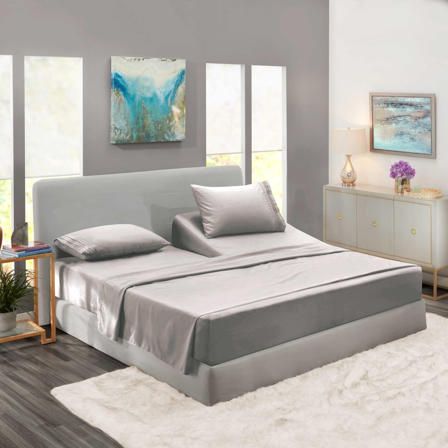 Clara Clark Flex Top King Sheets - Hotel Luxury 6 Piece Bed Sheets for Top Split King Bed - Soft Bedding Sheets & Pillowcases, Head Split King Size. Linen