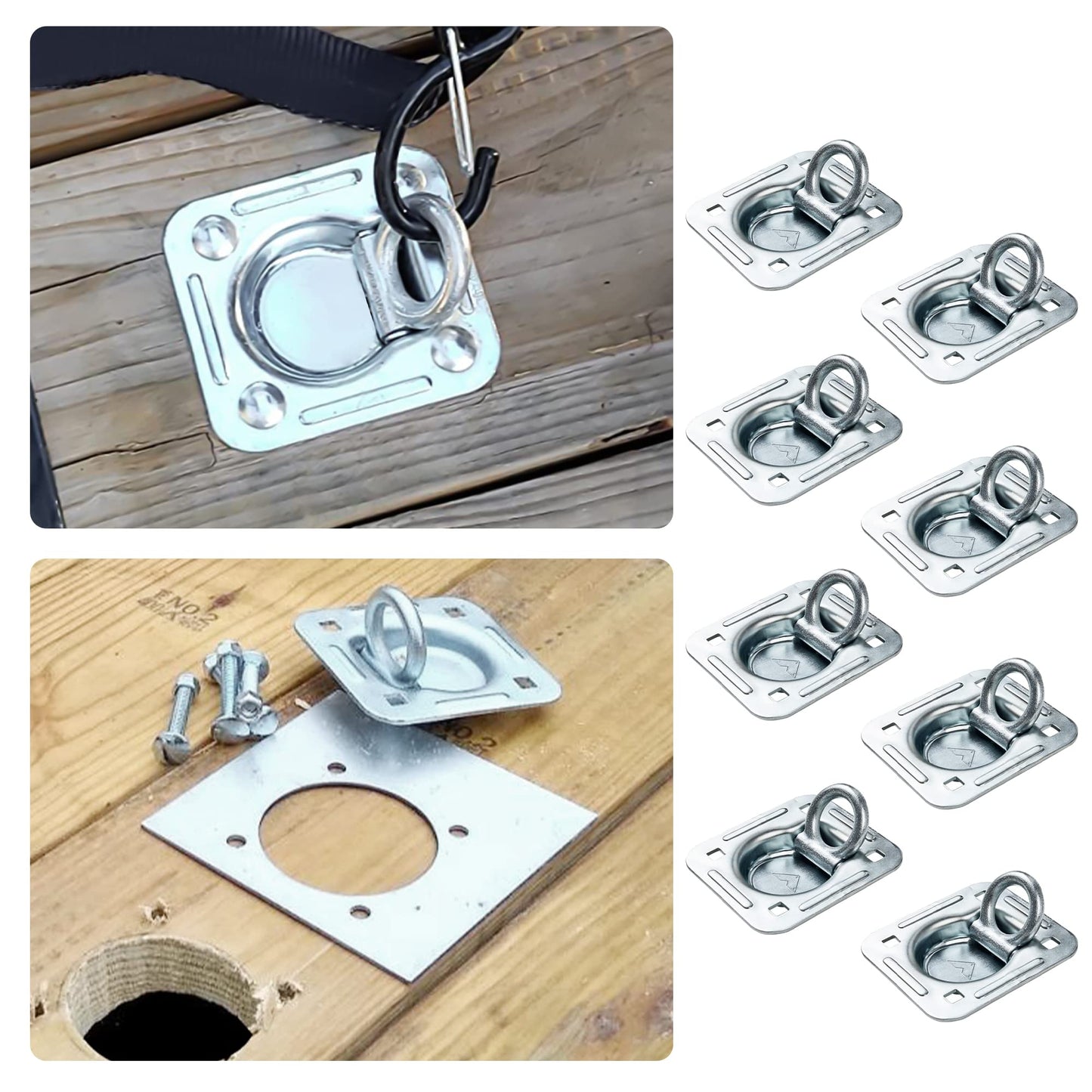 Lonffery 8 Pack Recessed D-Ring Tie Down Anchors (6,000 lb. Capacity), Heavy Duty Kit for Trailer or Deliveries