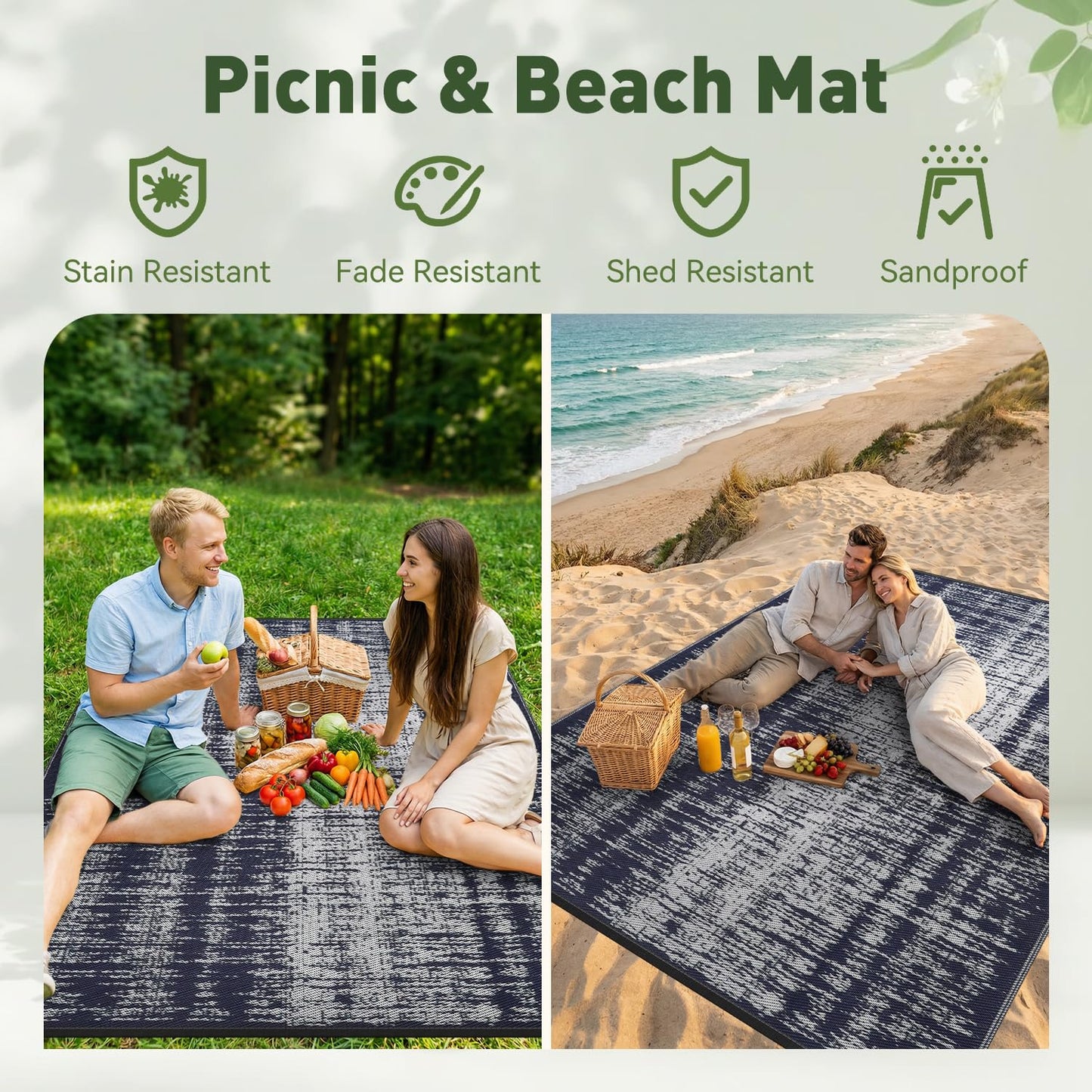 MontVoo Outdoor Rug Waterproof 6x9 ft Outdoor Patio Rug Mat Reversible Plastic Straw Outside Rug Carpet Outdoor Rugs for RV Camping Picnic Beach Balcony Porch Deck