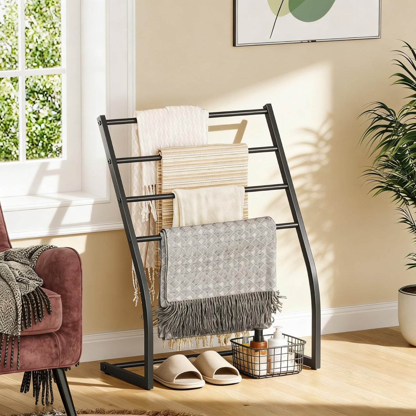 Honiter Towel Drying Rack for Bathroom, Free Standing Towel Rack, 4 Tier Wide Towel Dryer Rack, Pool Towel Racks Outdoor, Blanket Ladder Holder, Metal Towel Bar Stand for Oversized Bath Towel