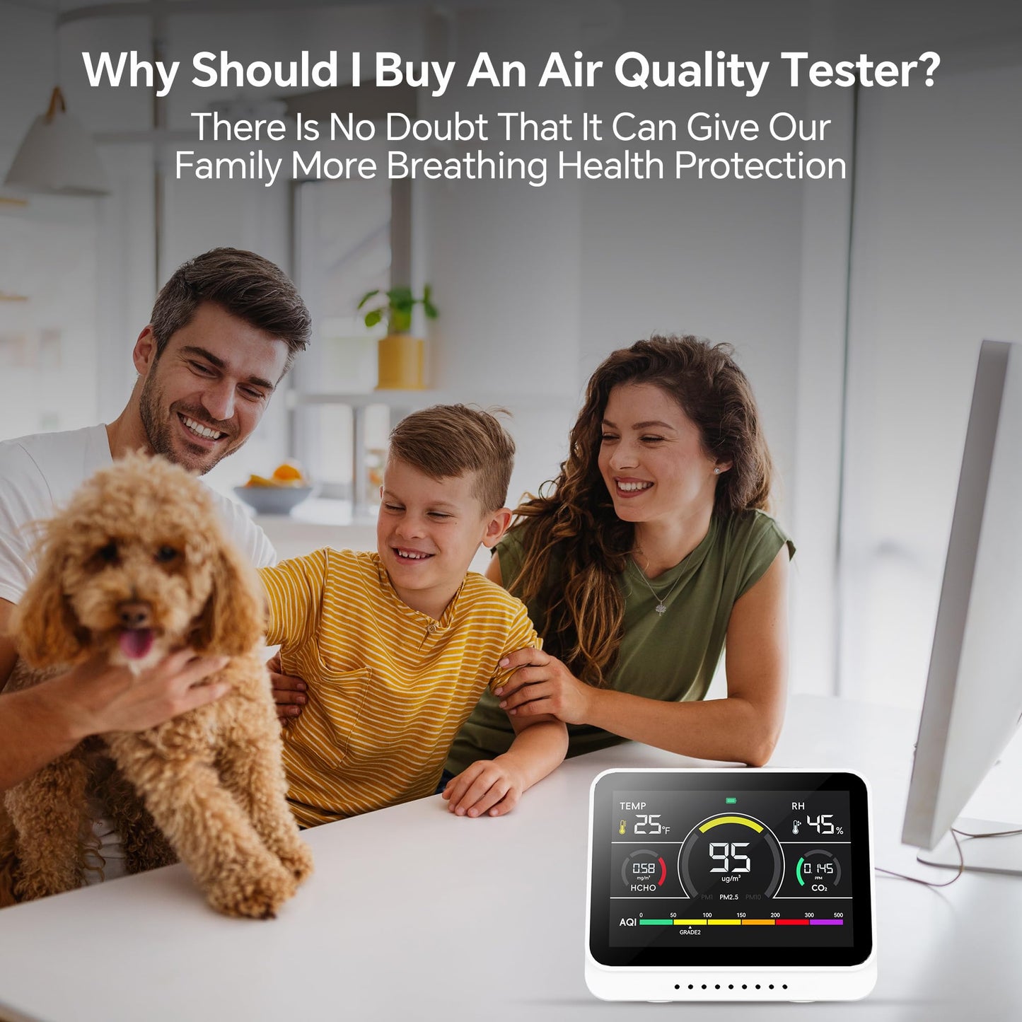 13 in 1 Portable Air Quality Monitor Indoor for Home, Car and Office Air Quality Tester for 6AQI,HCHO, PM2.5, PM1.0, PM10, CO2 Detector Air Quality Meter with Temperature, Humidity (Pearl White)
