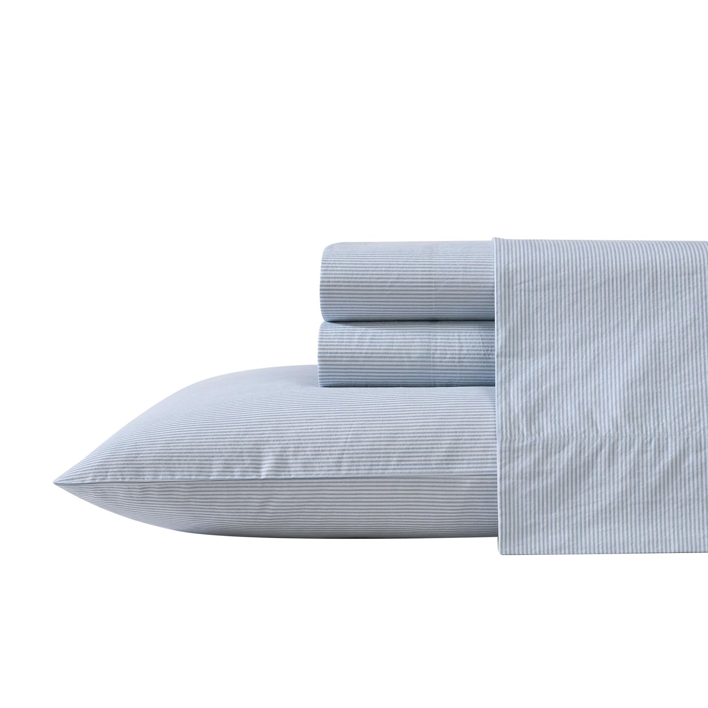 Nautica – Full Size Sheet Set, Crisp Cotton Percale Bedding with Matching Pillowcases, Lightweight & Breathable Bed Sheets, Deep Pocket, College Dorm Room Essentials (Penny Pinstripe Blue)