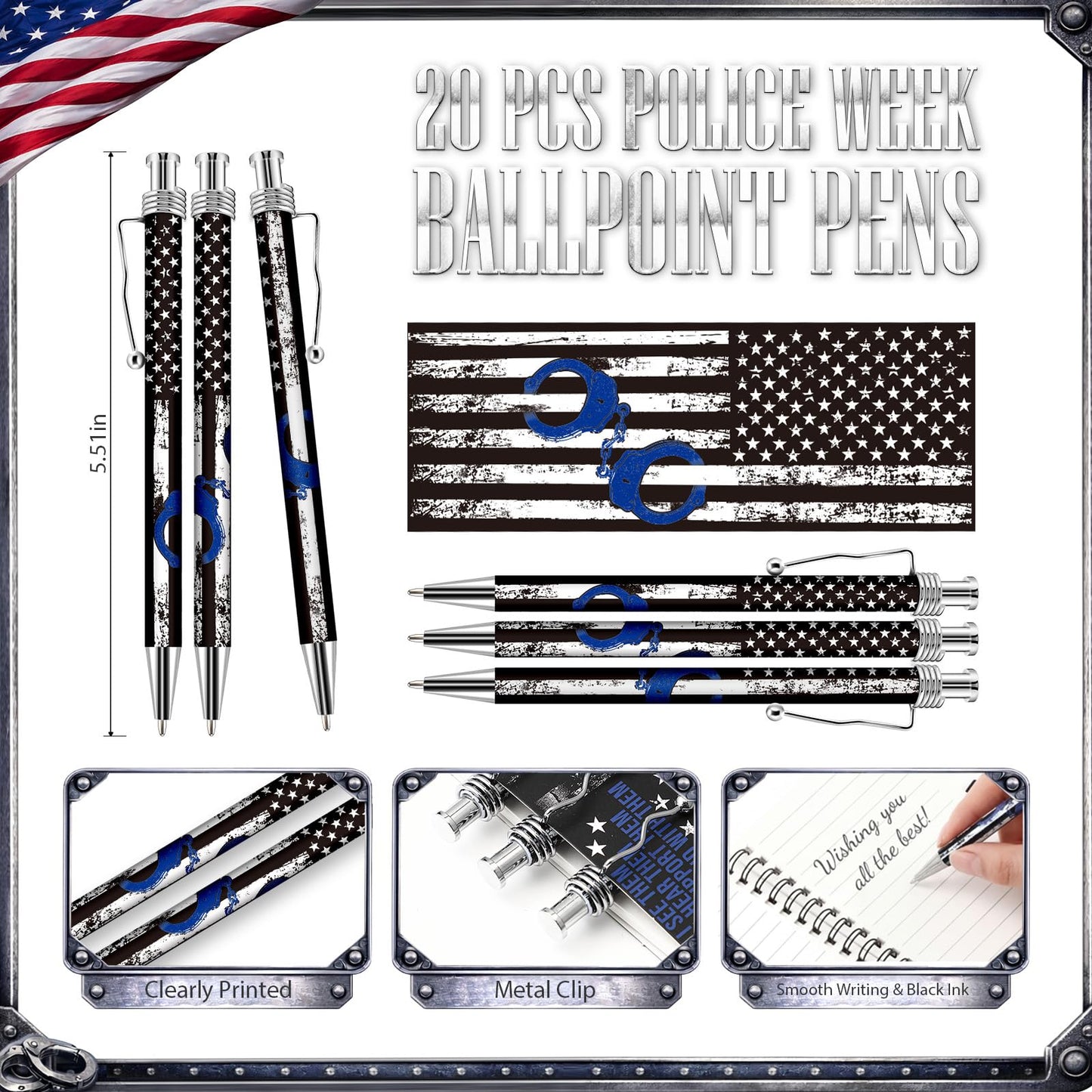 Resurhang 20 Sets Police Officer Gifts Bulk Pocket Leather Notebooks with Ballpoint Pens Thank You Gift for Policeman Retirement Law Enforcement Police Academy Graduation Cop Fathers Day