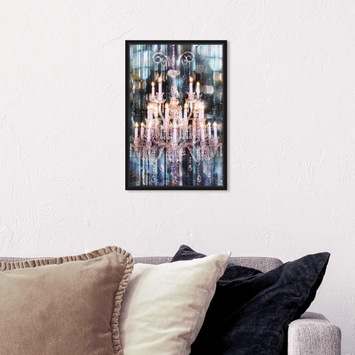 The Oliver Gal Artist Co. Fashion and Glam Wall Art Framed Canvas Prints 'Diamond Covered Eyes' Chandeliers Home Décor, 10" x 15", White, Blue
