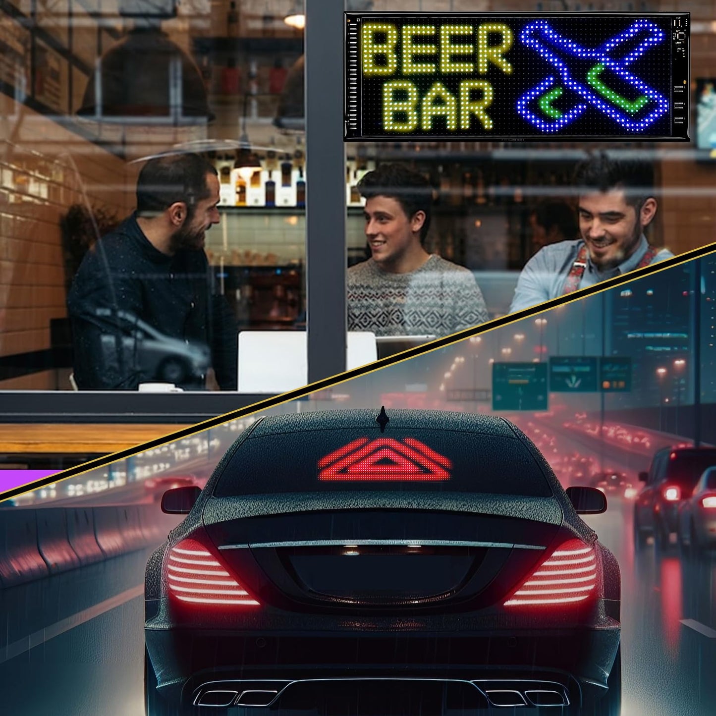 Double Row Programmable LED Signs | Flexible Light Sign for Car | Supports Single and Scrolling Display | Bluetooth APP Control | for Store/Bar/Car