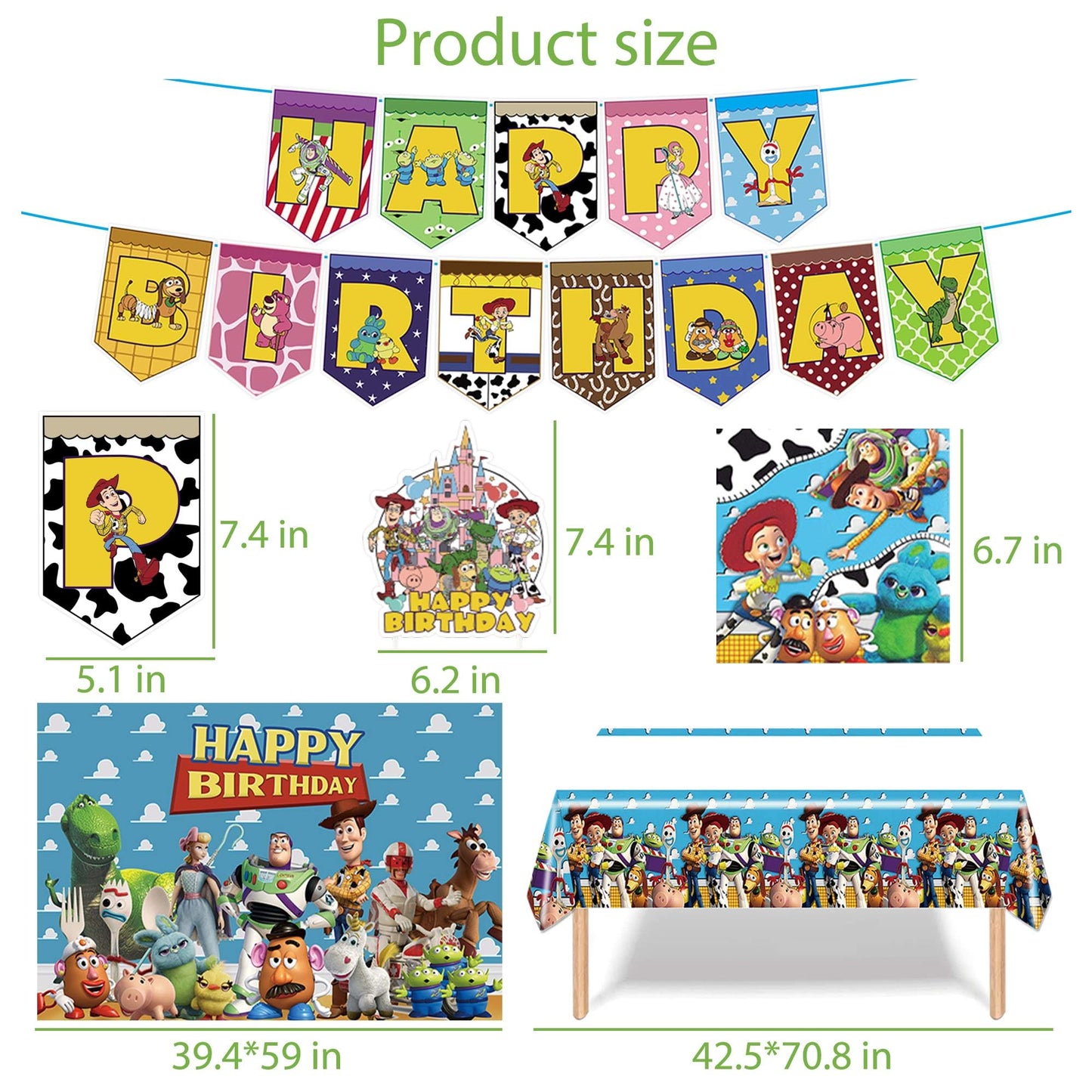 Cartoon Birthday Decorations, Cartoon Party Supplies - Happy Birthday Banner Balloons Plates Backdrop Cake Toppers Tablecloth Hanging Swirls Stickers