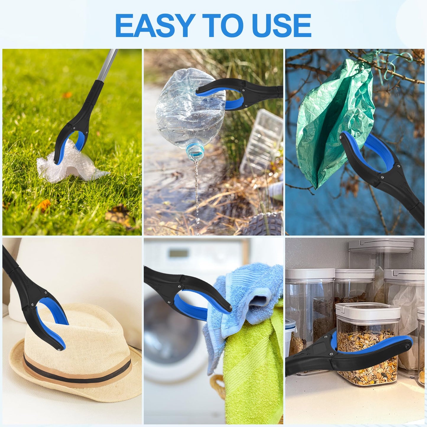 Tottist 6 Pack 32 Inch Commercial Trash Grabber for Elderly Assist, Heavy Duty Lightweight Reacher with Ergonomic Handle & Non-Slip Grip, Multi-Use Outdoor Home Garden Cleanup Mobility Aid Tool