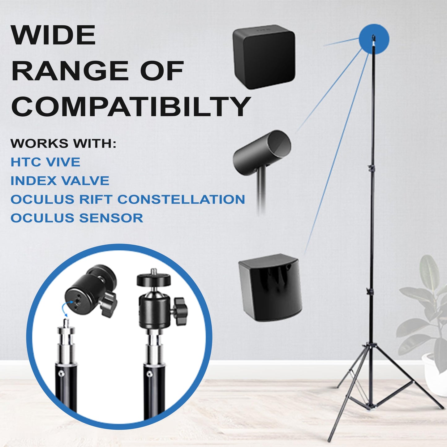 Skywin VR Tripod Stand, Base Station Mount, Compatible with Steam VR Base Station 2.0 for Sensor Stand, Base Station Stand, and Oculus Rift Constellation (2 Stands)