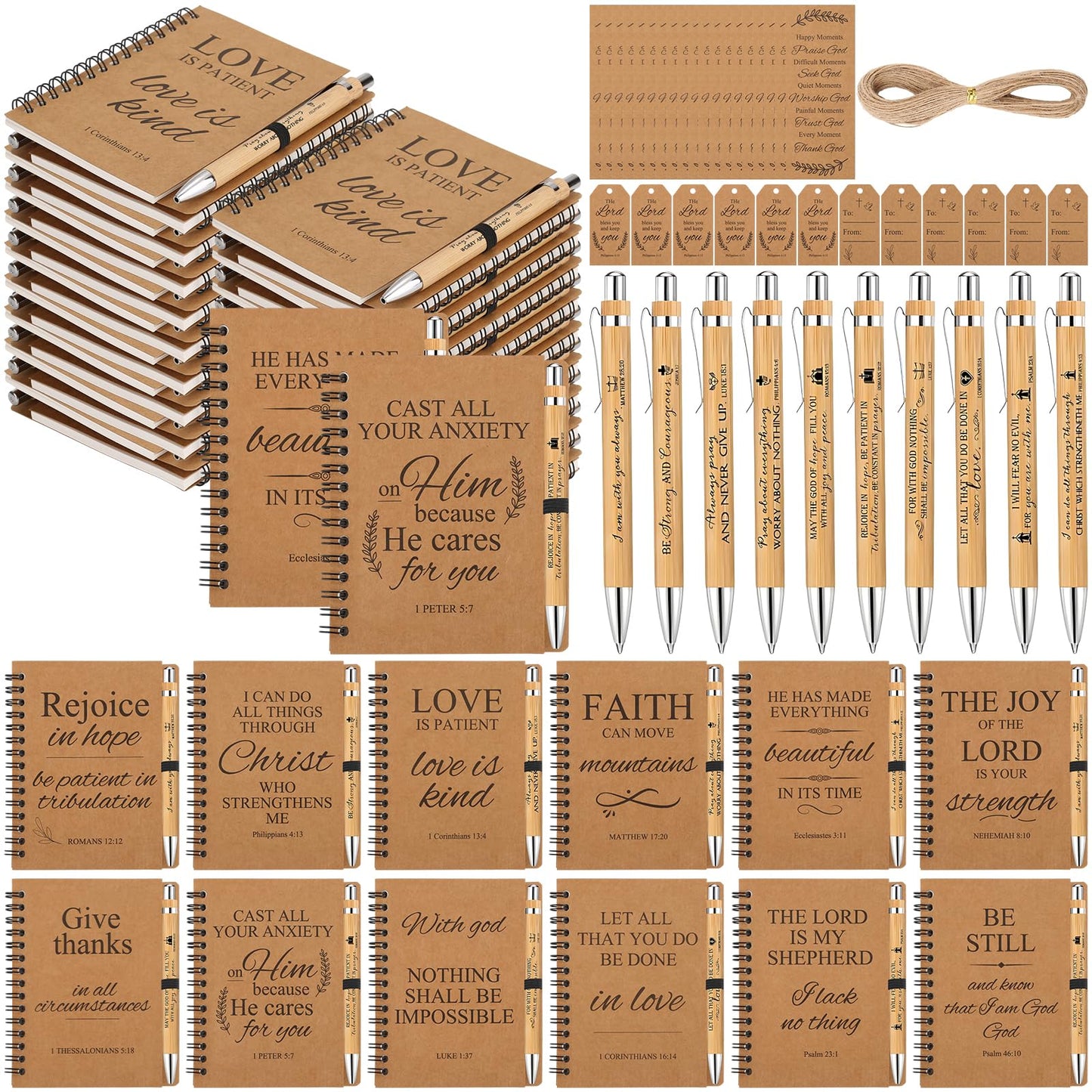 48 Pcs Christian Spiral Notebooks Bulk with Bible Verse Pens, Bookmarks - Faith Journal and Prayer Notebook Gift Set for Women, Church, Religious, Bible Study, Small Groups, Sunday School Gifts