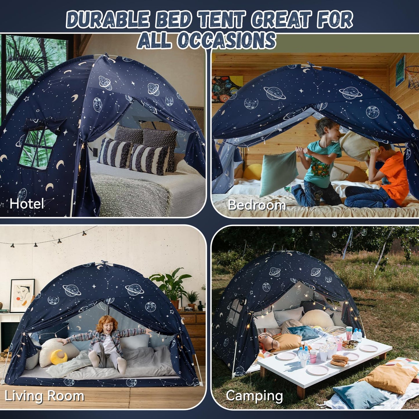 Bed Tent Twin, Space Play Canopy for Kids Boys, Bunk Canopy Tent for Toddler Bed, Galaxy Dome Playhouse Portable Sleeping Tents Indoor