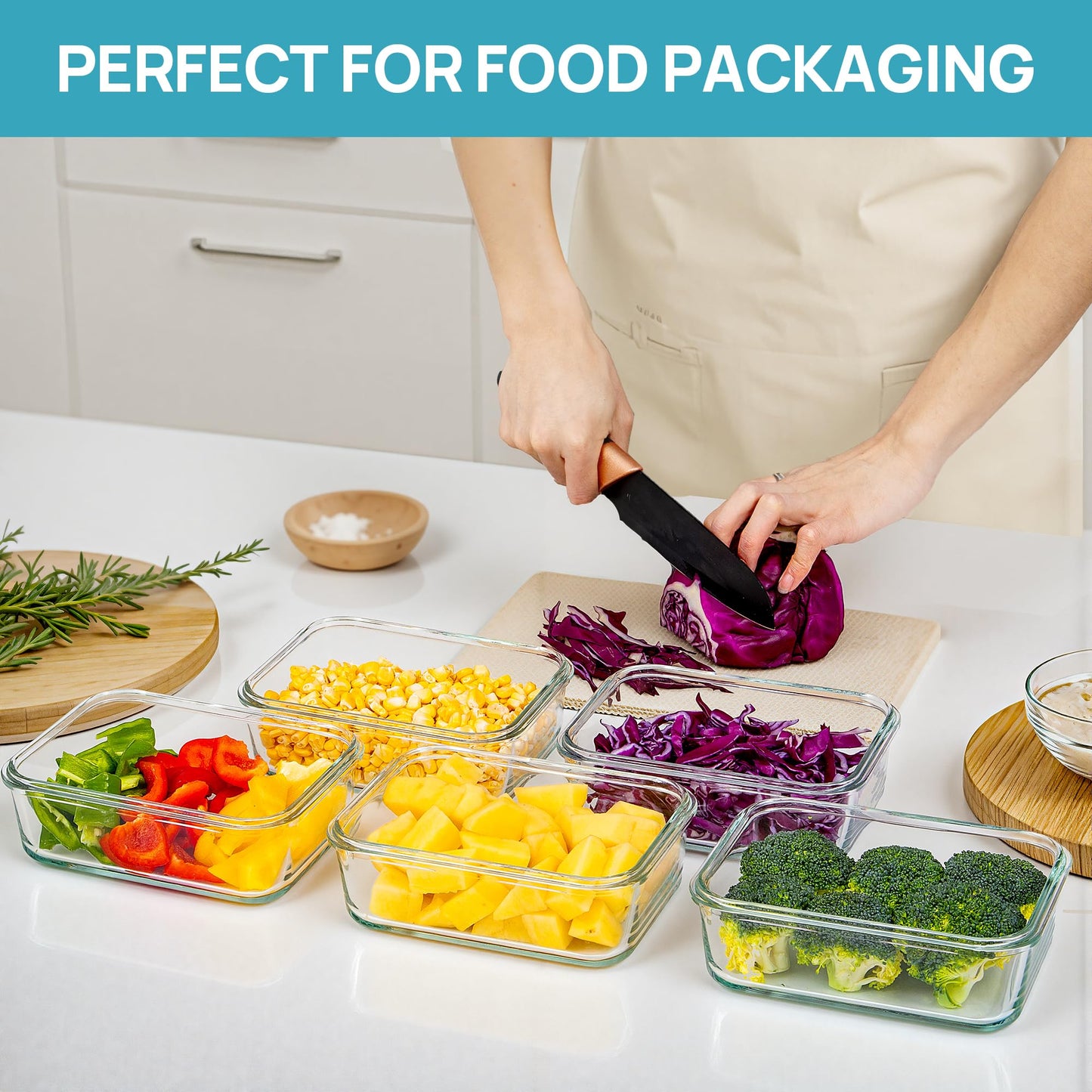 Vtopmart 5Pack 30oz Glass Storage Containers with Lids, Glass Meal Prep Food Container Sets with Snap Airtight Lids for Microwave, Oven, Freezer and Dishwasher, Grey