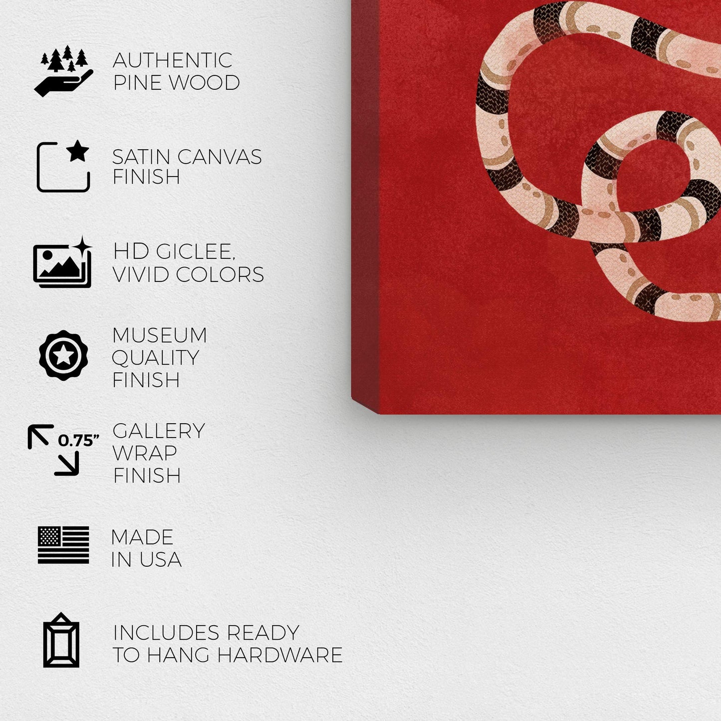 Wynwood Studio Animals Wall Art Canvas Prints 'Crimson Snake' Home Décor, 24 in x 36 in, Red, Black